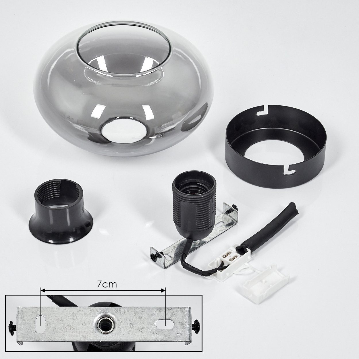 hofstein Deckenleuchte moderne Deckenlampe aus Metall/Glas in Schwarz/Rauchfarben, ohne Leuchtmittel, Leuchte mit Schirm aus Rauchglas (18,5 cm), 1 x E27 – Bild 5 von 5