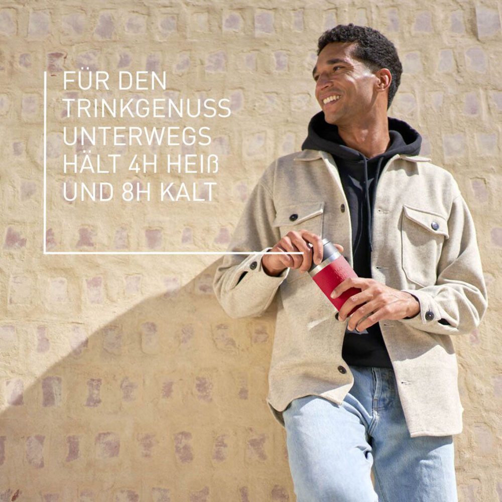 Emsa Thermobecher Travel Mug Classic, mit 360°-Trinköffnung, auslaufsicher, rutschfest, Edelstahl, Kunststoff, Silikon, 4h heiß, 8h kalt - 360 ml / 6h heiß, 12h kalt - 500 ml, 100% dicht
