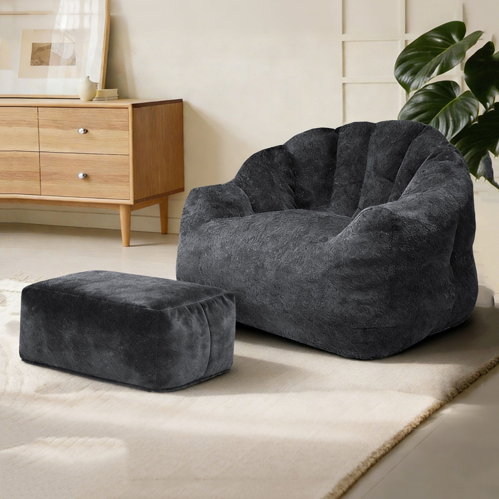 MODFU Sofa Sitzsack Einzelsofa, mit Ottoman-Set für entspannte Wohnbereiche, komfortabler Relaxsessel in einzigartigem Design