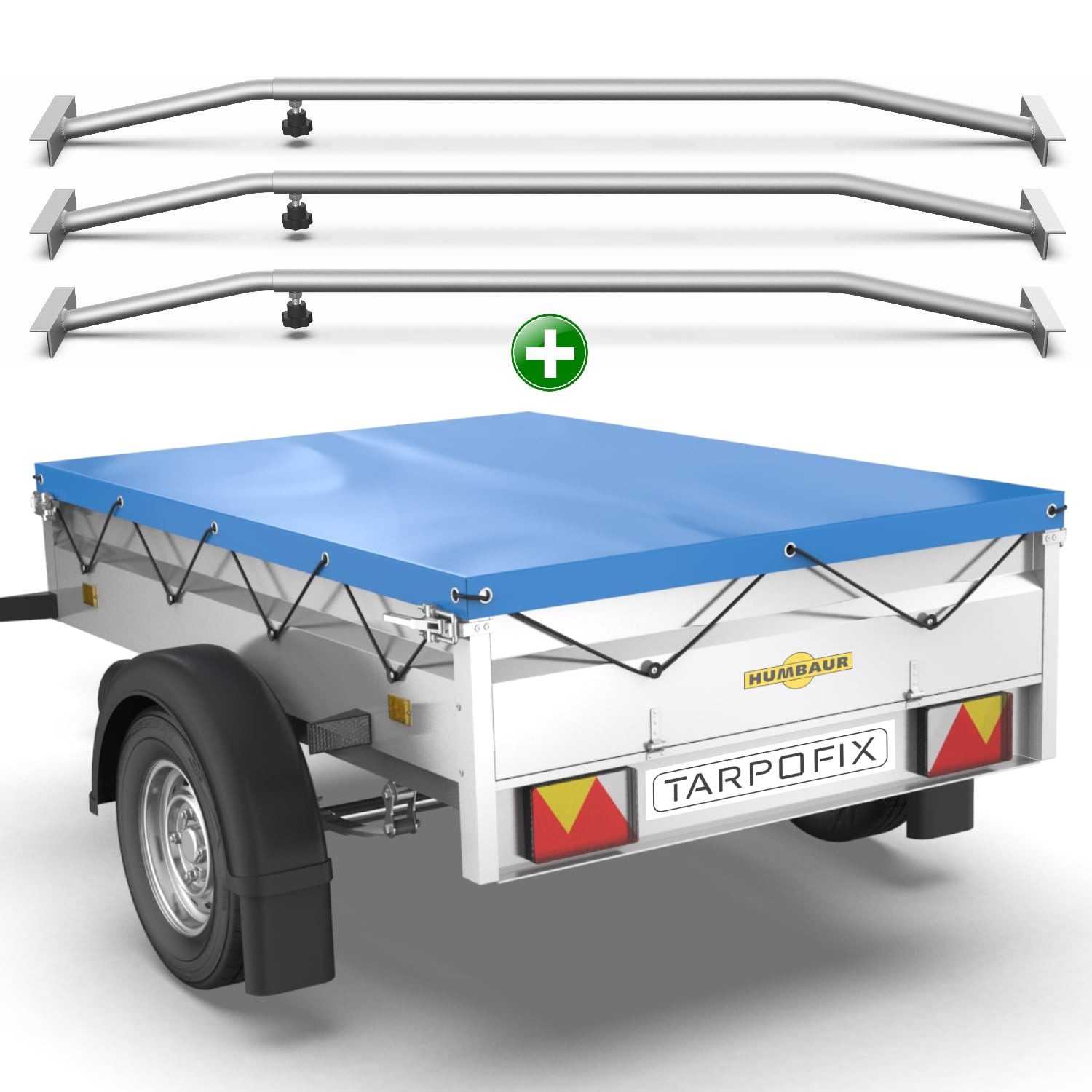 Tarpofix® Schutzplane Tarpofix Anhängerplane 211x116 cm wasserdicht PVC Abdeckplane, Blaue Plane mit 3 Planenbügel, 211x116 cm
