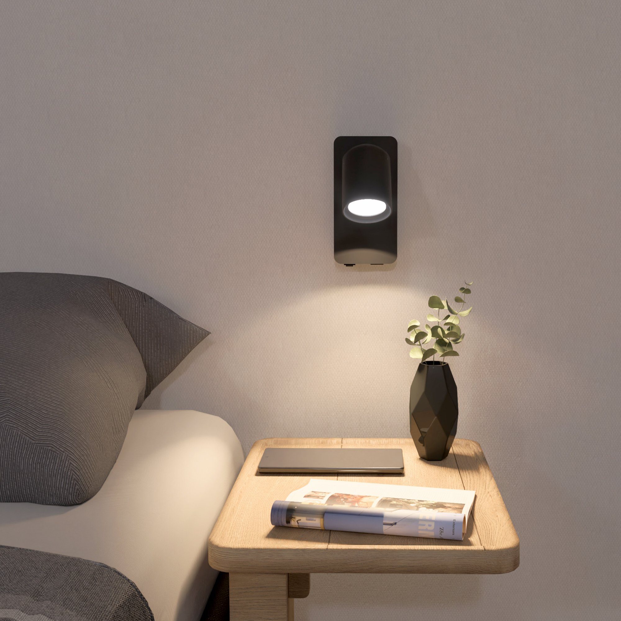 SSC-LUXon LED Wandleuchte Wandleuchte NERU schwarz USB Schalter mit GU10 LED warmweiß, Warmweiß