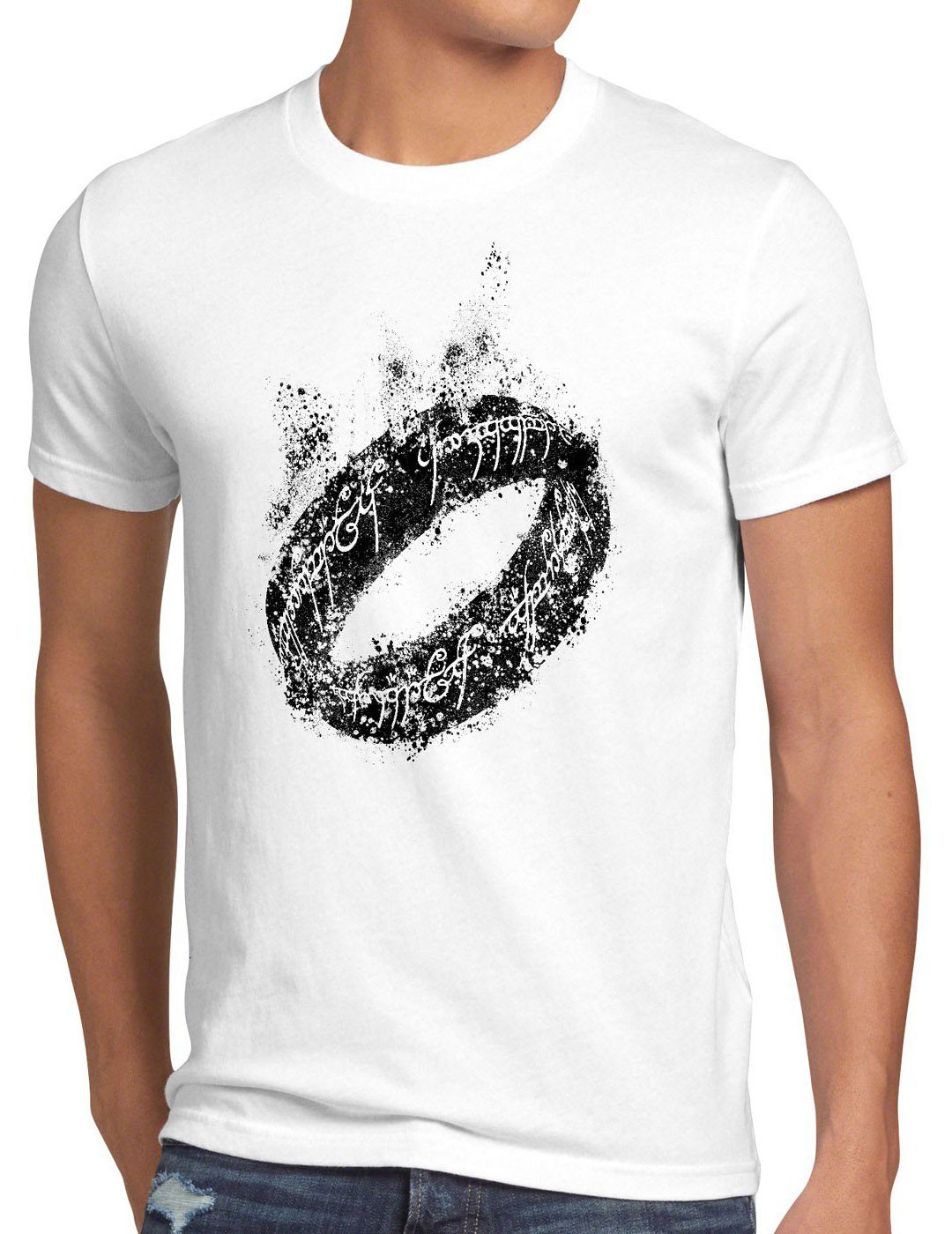 style3 Print-Shirt Herren T-Shirt Eine Ring Der Lord Neuseeland ringe Triologie Herr Auenland frodo weiß