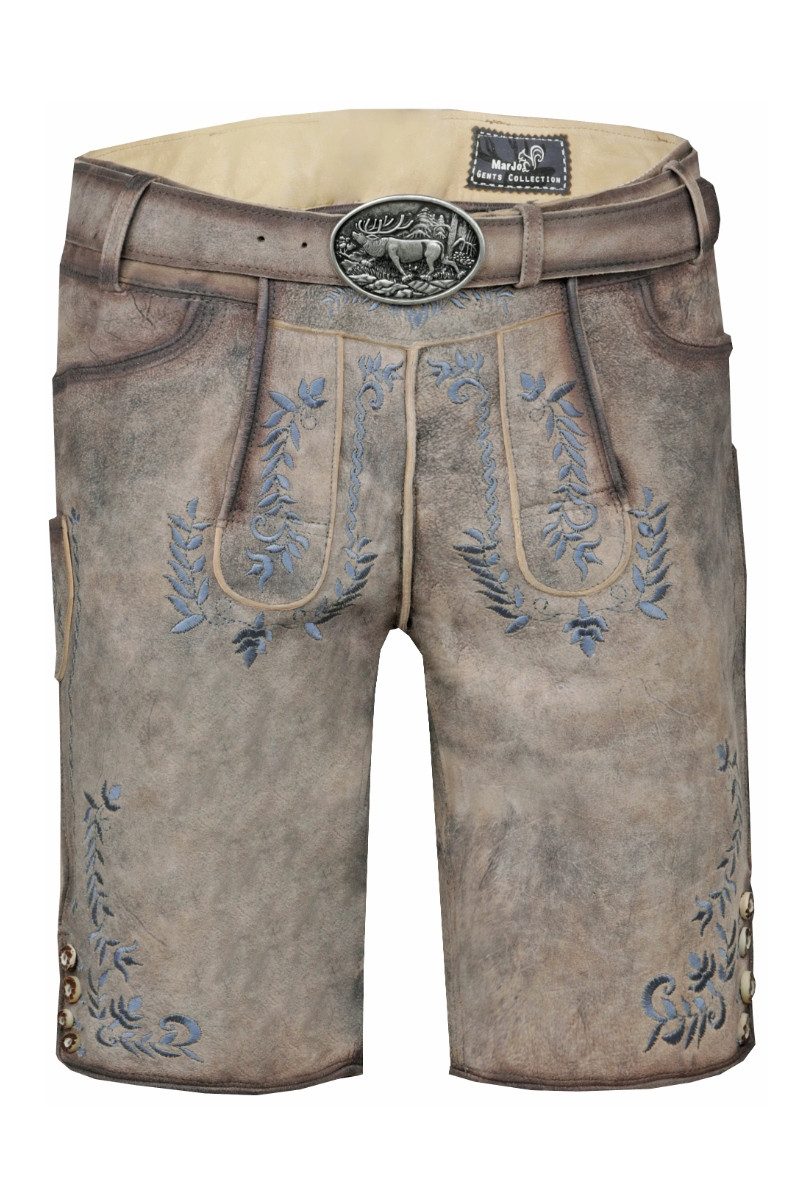 MarJo Trachtenlederhose Lederhose Herren kurz - GREDING - steingrau/denim