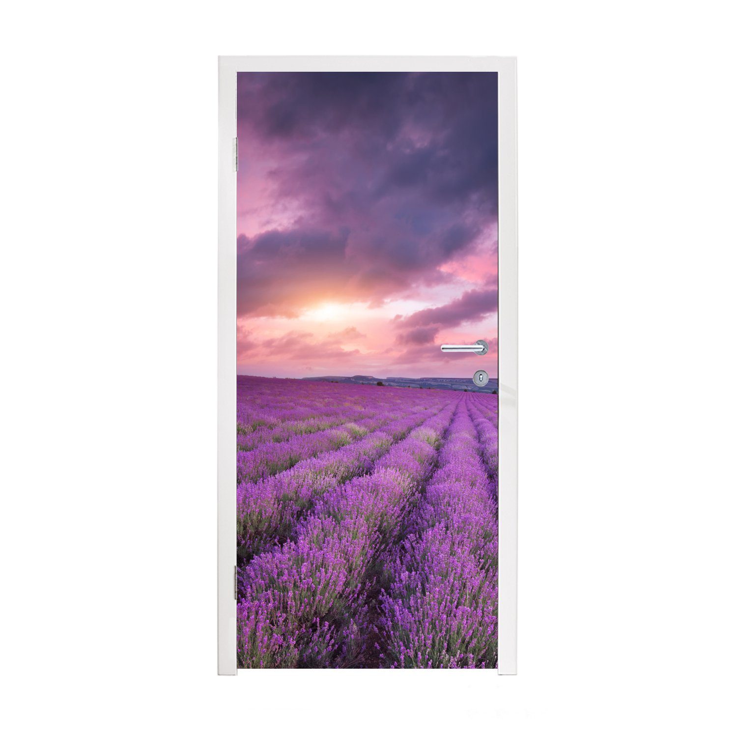 - Türtapete Lavendel - Tür, cm Fototapete MuchoWow Blumen, für Wolken - St), bedruckt, 75x205 Lila Türaufkleber, Matt, (1