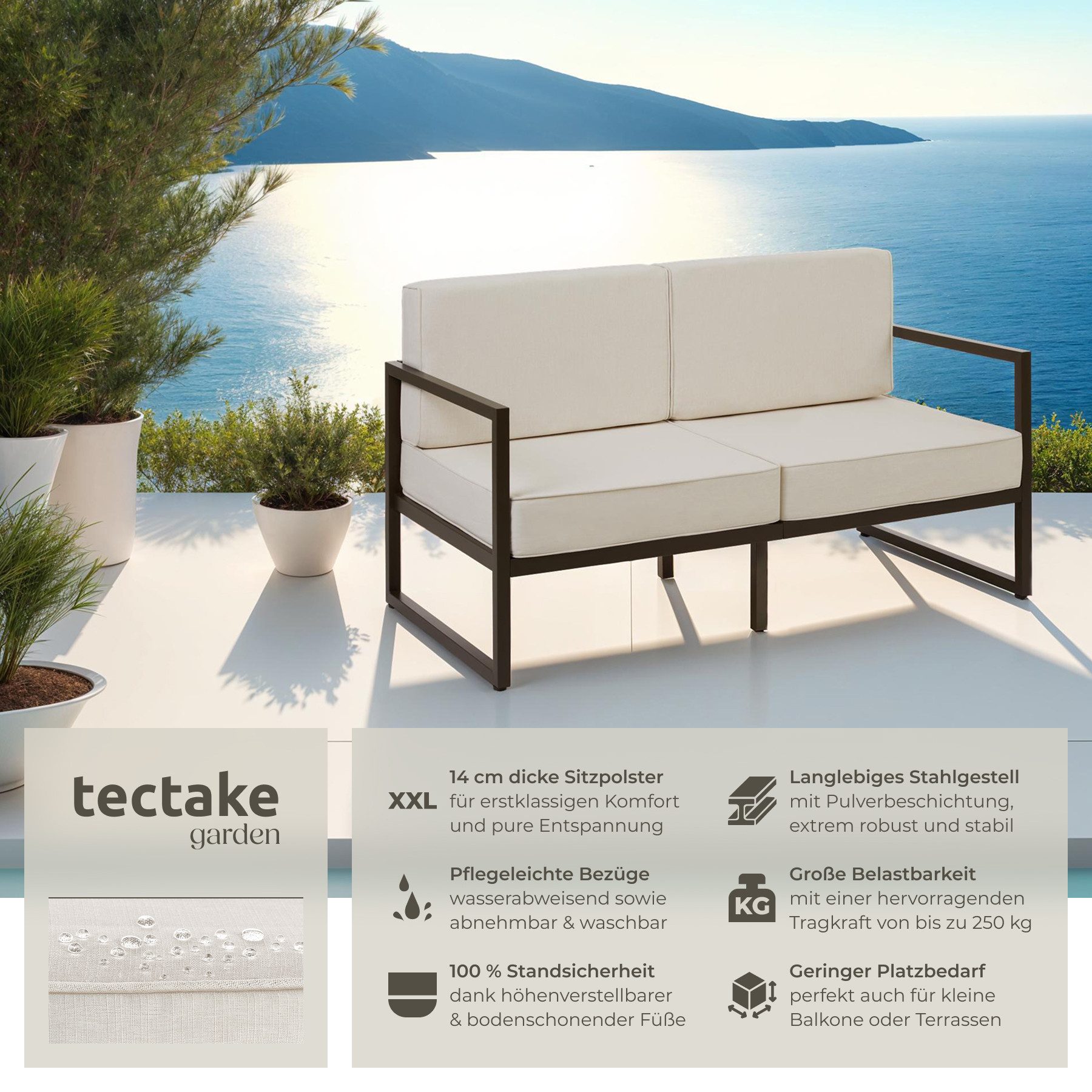 tectake Essgruppe Garten-Loungesofa, (Set., 1-tlg), Pulverbeschichtetes günstig online kaufen