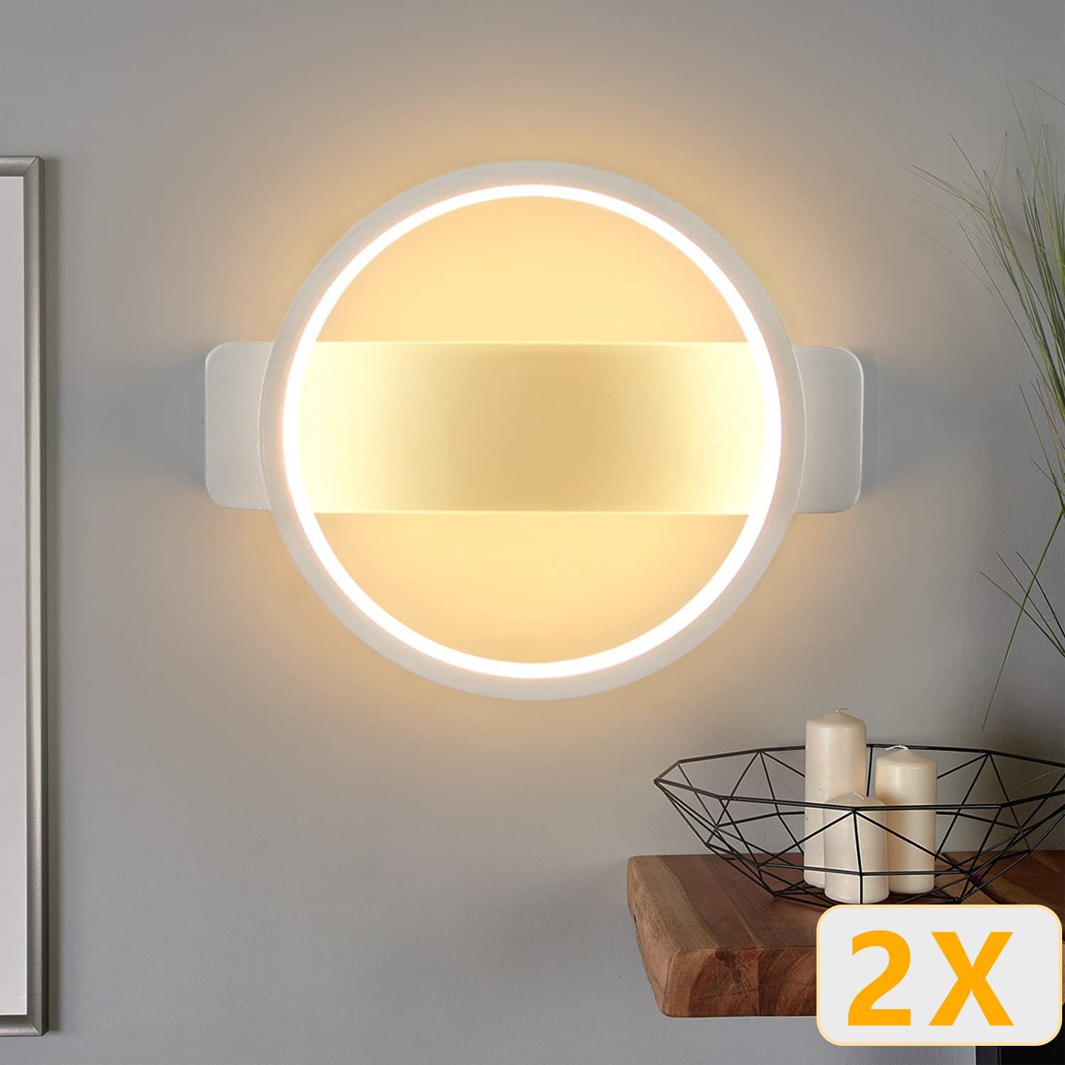 ZMH LED Wandleuchte Innen Modern LED Wandlampe 7W Warmweiß 3000K, 2 Stücke, LED fest integriert, Warmweiß, Weiß