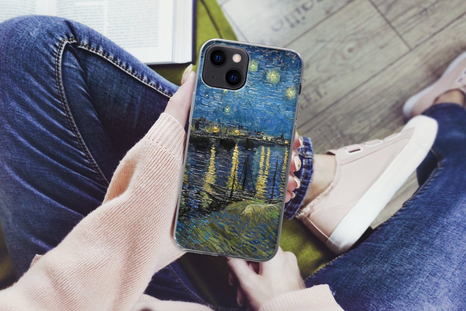 MuchoWow Handyhülle für Apple iPhone 13 Sternennacht über der Rhone - Van Gogh - Kunst, Smartphone-Bumper, Print, Handy Schutzhülle Dünn