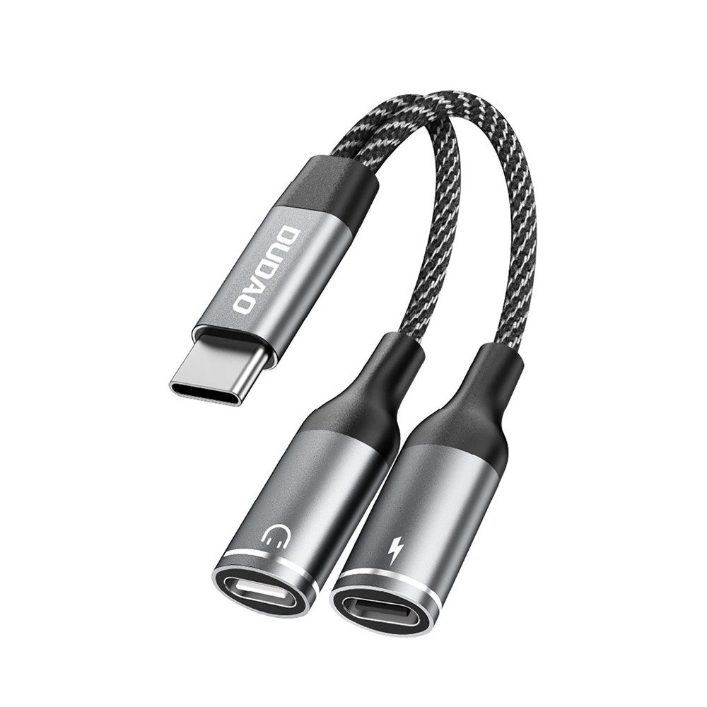 Dudao Ladeadapter Kopfhöreradapter Verteilerkabel USB-Adapter USB-C zu USB-C, 11.0 cm, 2in1, Laden & Audio gleichzeitig, USB-C, Alu