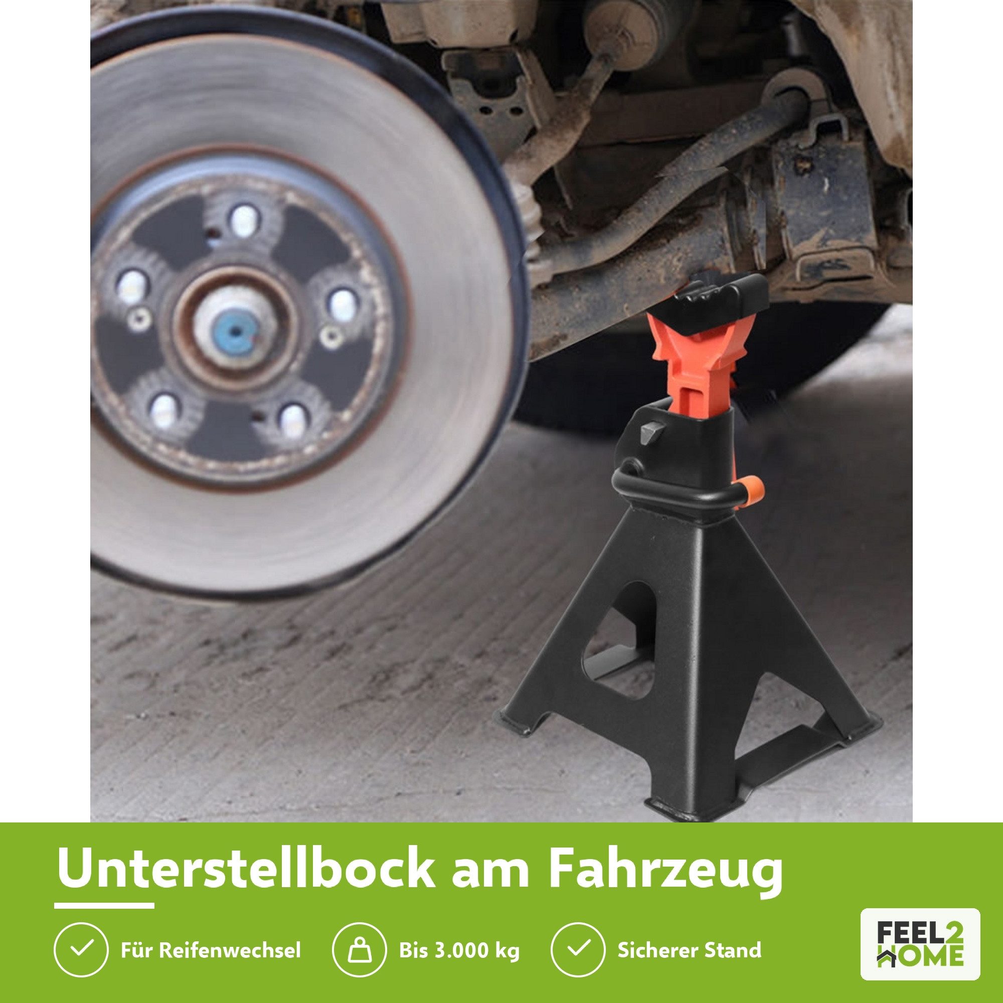 Feel2Home Unterstellbock Unterstellbock 2x 3000KG PKW Wagenheber 3 T höhenverstellbar KFZ, (Set, 2-St., Unterstellböcke), 9 stufige Höhenverstellung dank Zahnst – Bild 2 von 5