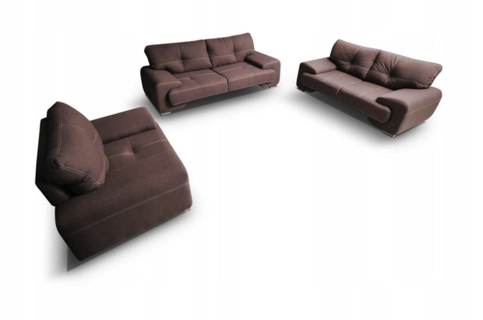 Beautysofa Polstergarnitur NEMO, 135 Zweisitzer Wellenunterfederung, + sofa, + / 230 Sitz, (Sessel Chrombeine Couchgarnitur bequemer 190 cm), Braun / inklusive