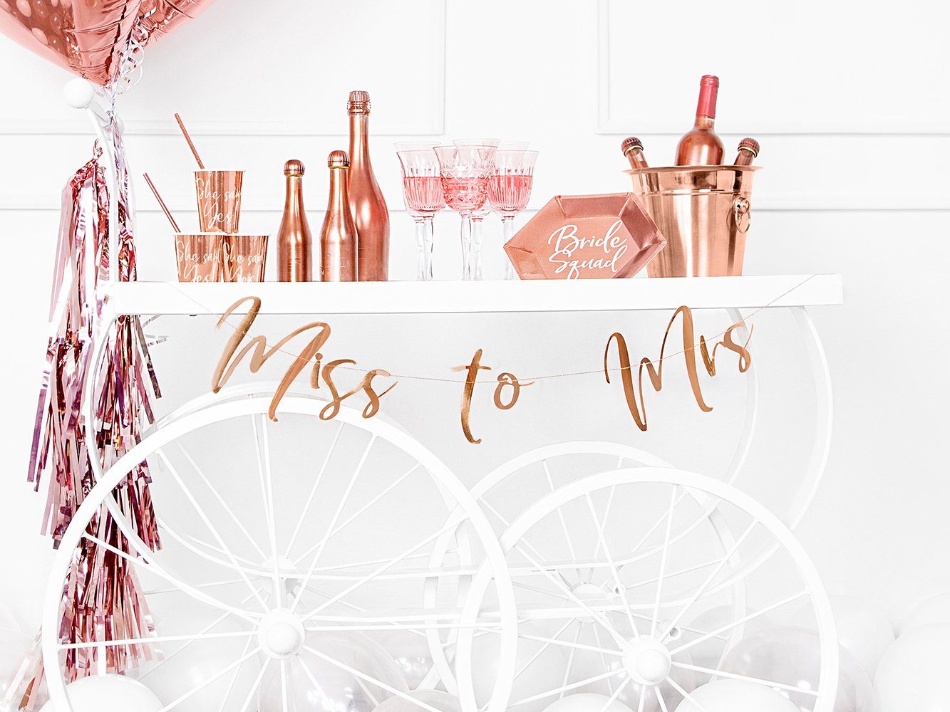 Miss Mrs Girlande, 18x200cm to aus Papier Girlande partydeco roségold Banner