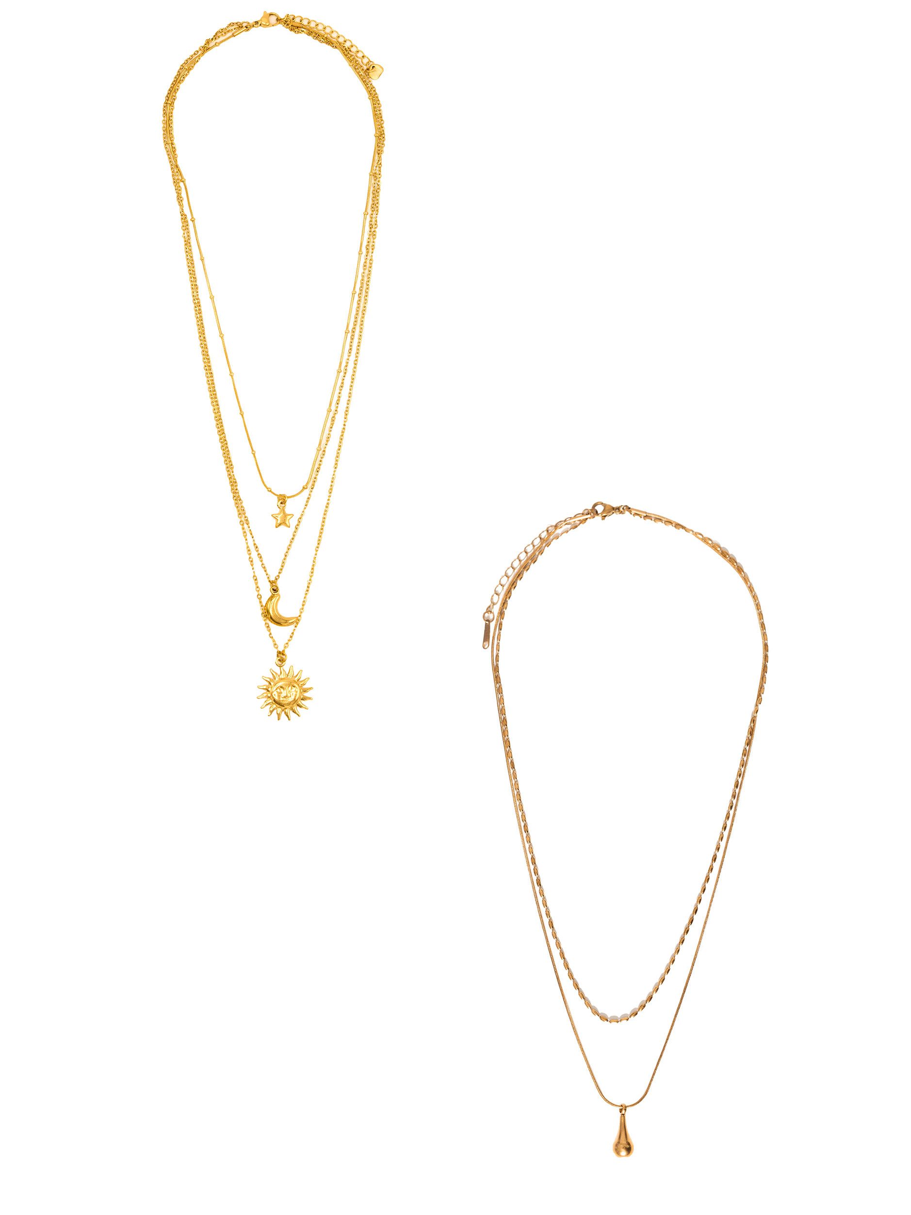 SASSYCLASSY Charm-Kette Halsketten Set mit Anhängern für Damen (Set, Set, inkl. Schmuckbox), Goldfarbene Layeringketten mit verstellbarem Verschluss