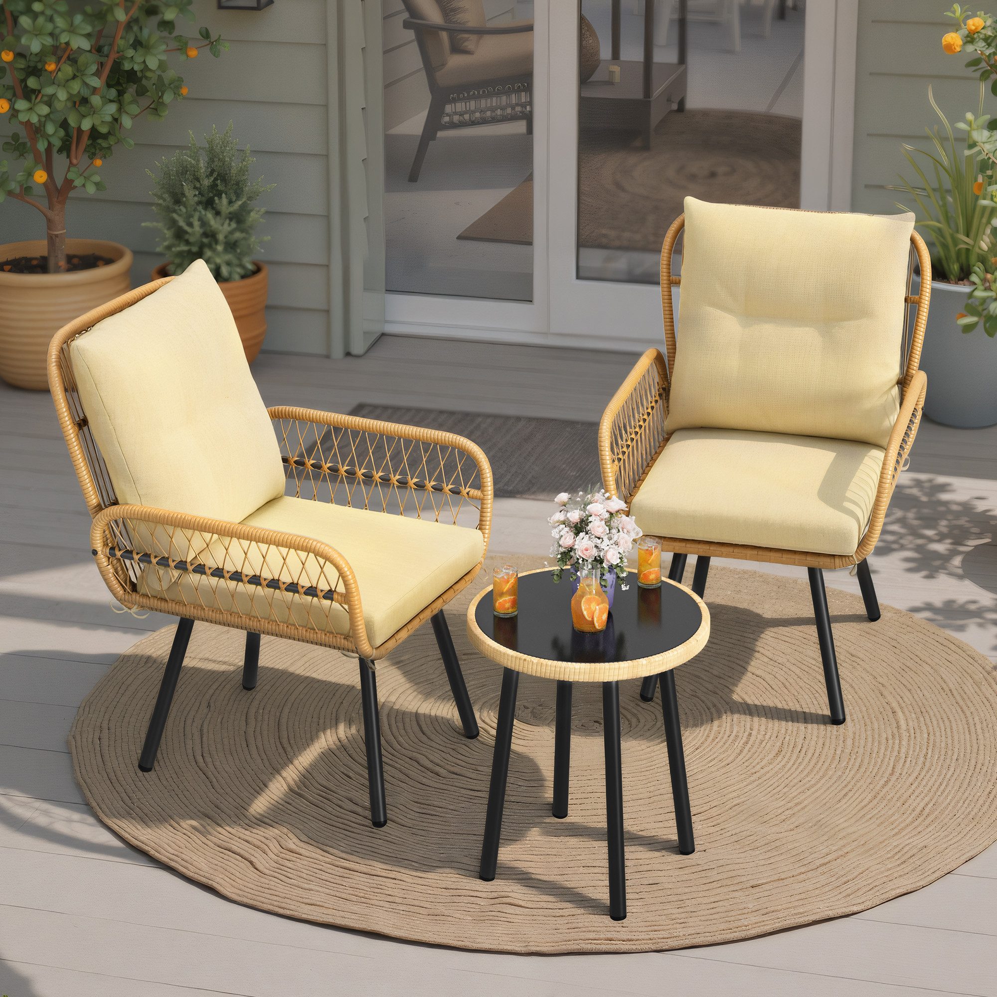 Bealife Balkonset Gartenlounge-Set, (3-tlg), 1 Tisch und 2 Stühle