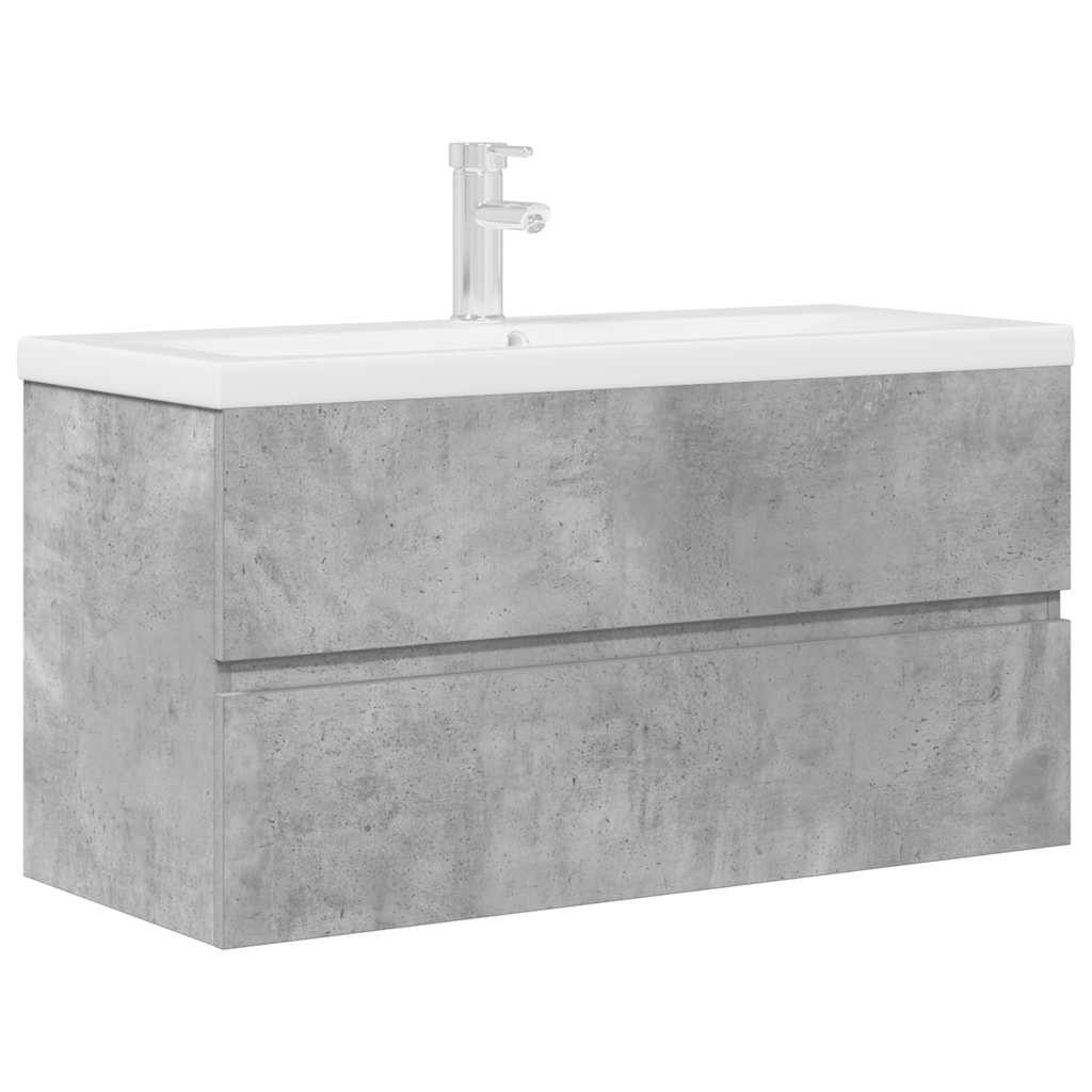 vidaXL Badezimmer-Set 2-tlg. Badmöbel-Set Betongrau Holzwerkstoff, (1-St)