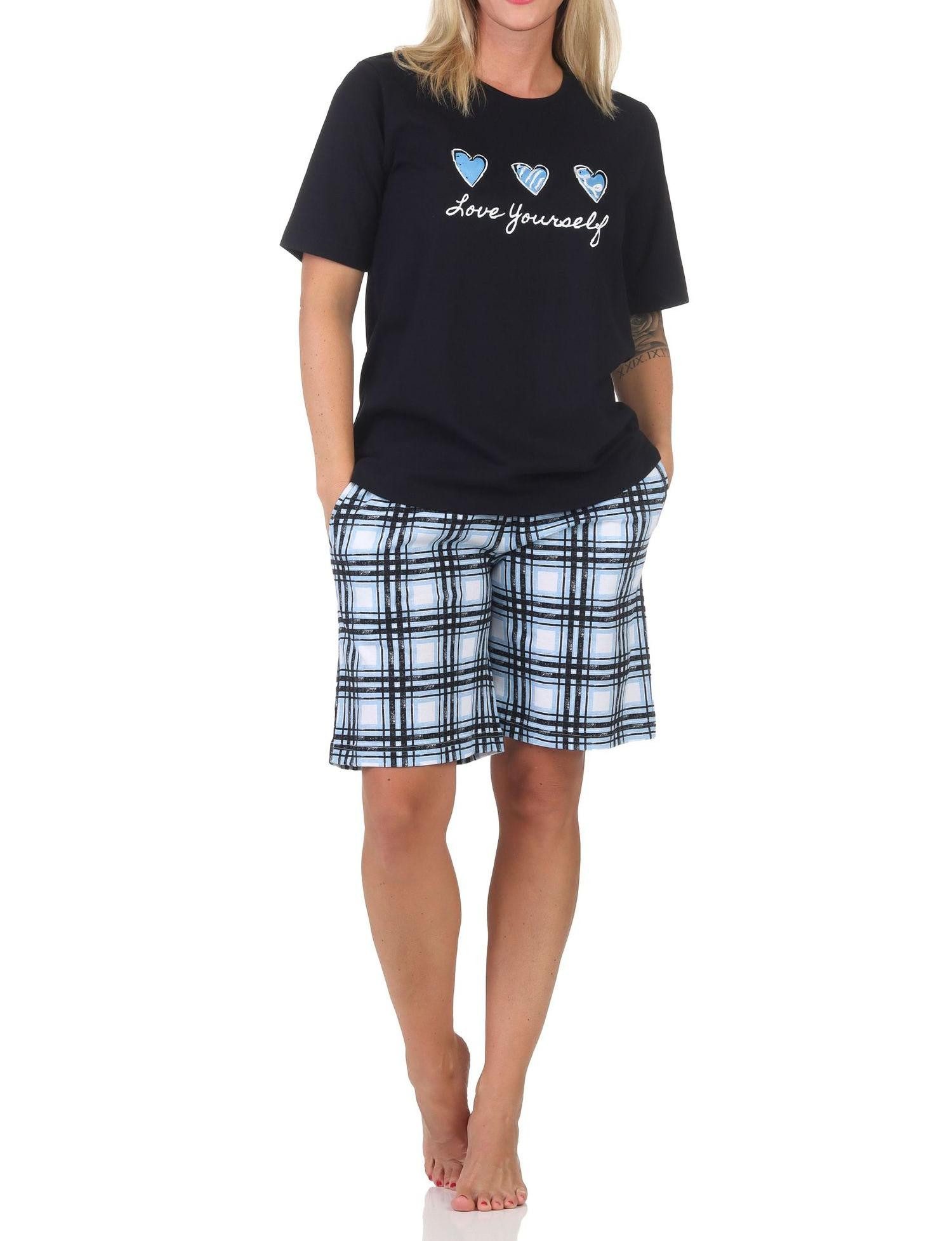 Normann Pyjama Normann Damen Schlafanzug kurzarm Shorty Karohose - auch in Übergröße