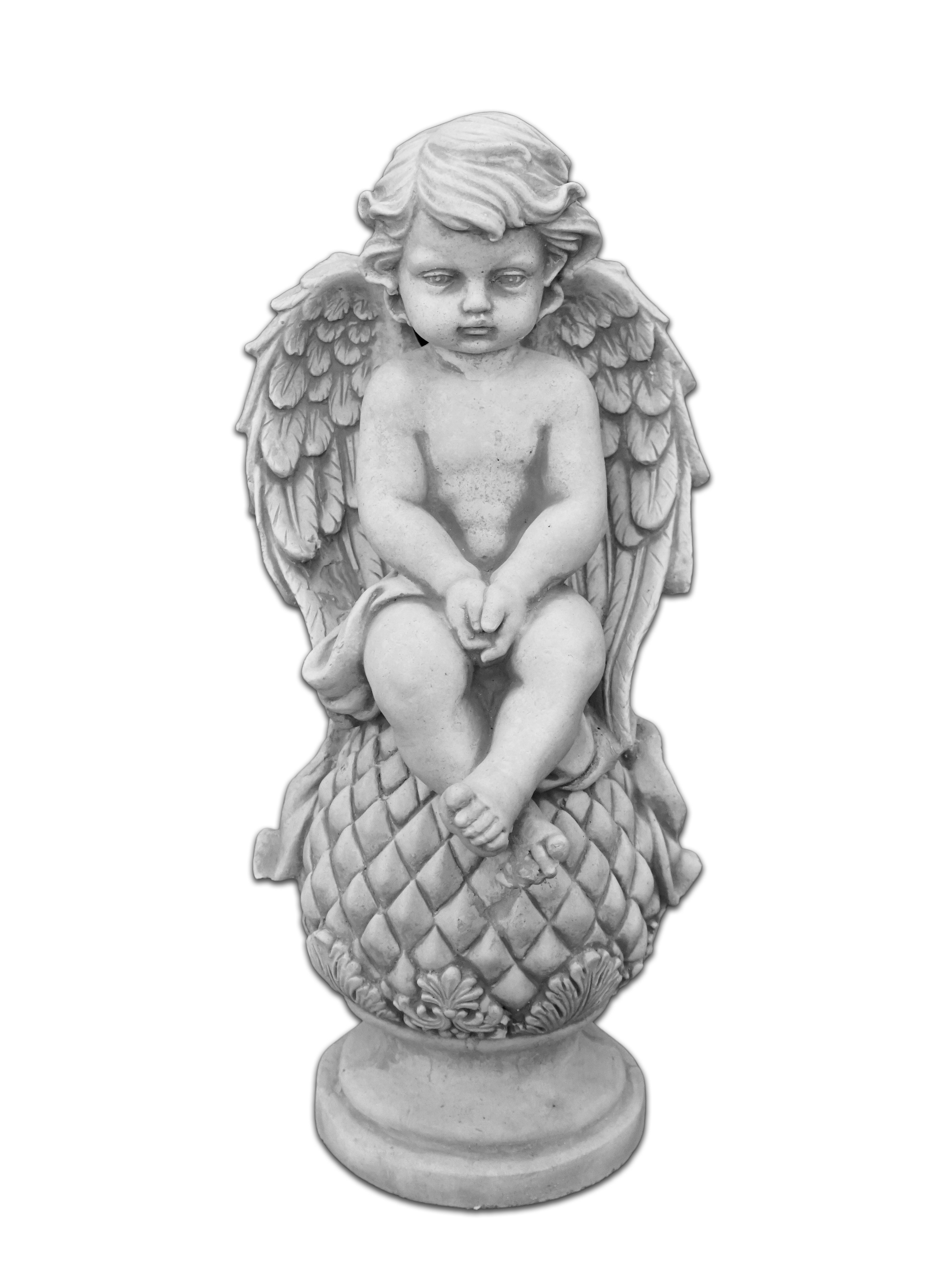gartendekoparadies.de Gartenfigur Engel auf Einer Kugel Grabengel, Steinfigur, H. 37 cm, 6 kg, Frostsicher