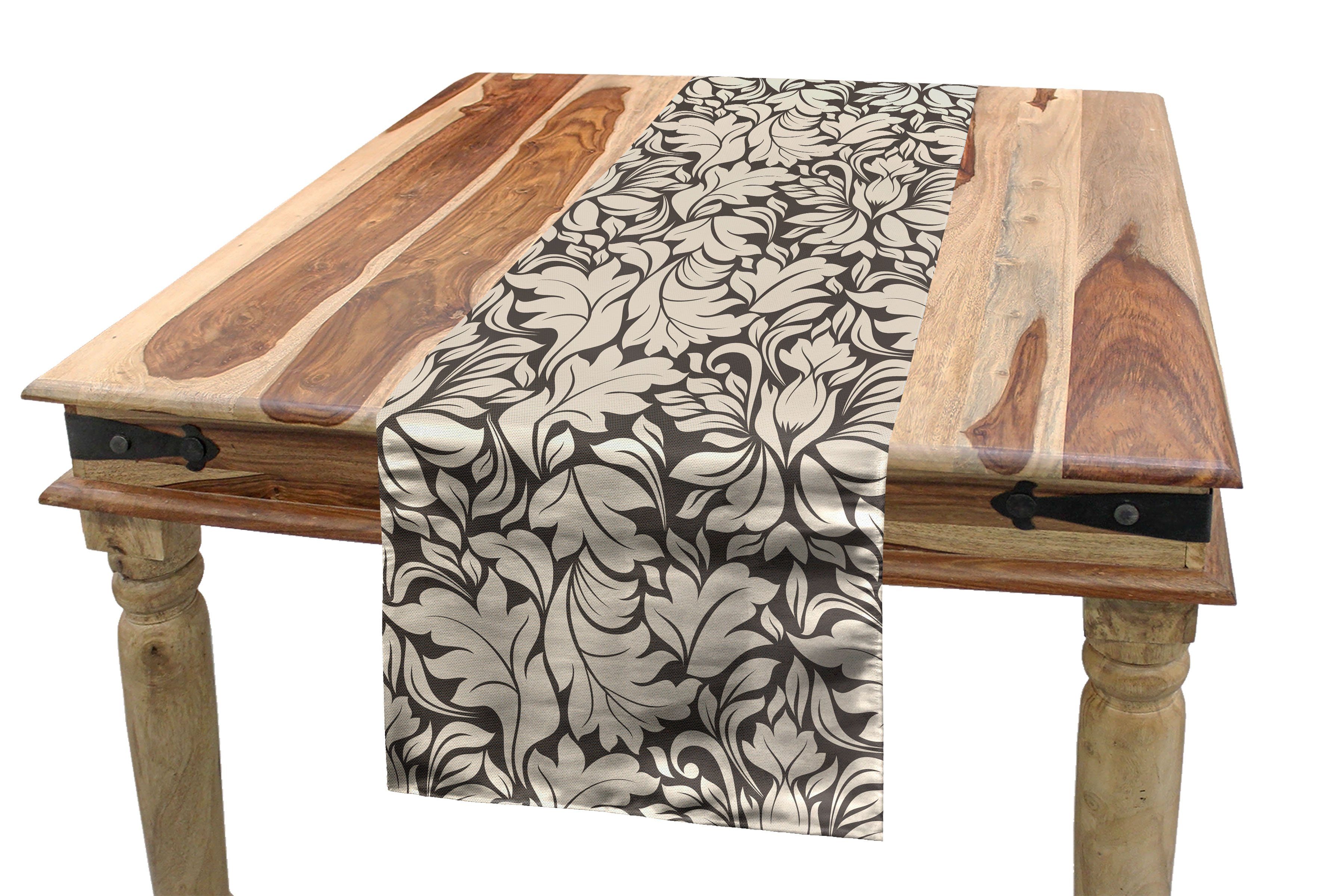 Tischläufer, Leaves Küche Dekorativer Abakuhaus Blatt-Muster Tischläufer Rechteckiger Esszimmer Gebogene Vintage