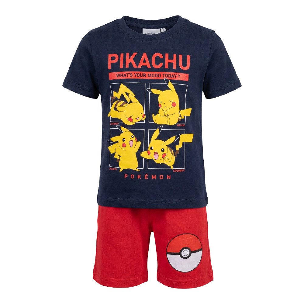 POKÉMON Schlafanzug Pokemon Pikachu Kinder kurz Pyjama Schlafanzug Gr. 98 bis 128, 100% Baumwolle