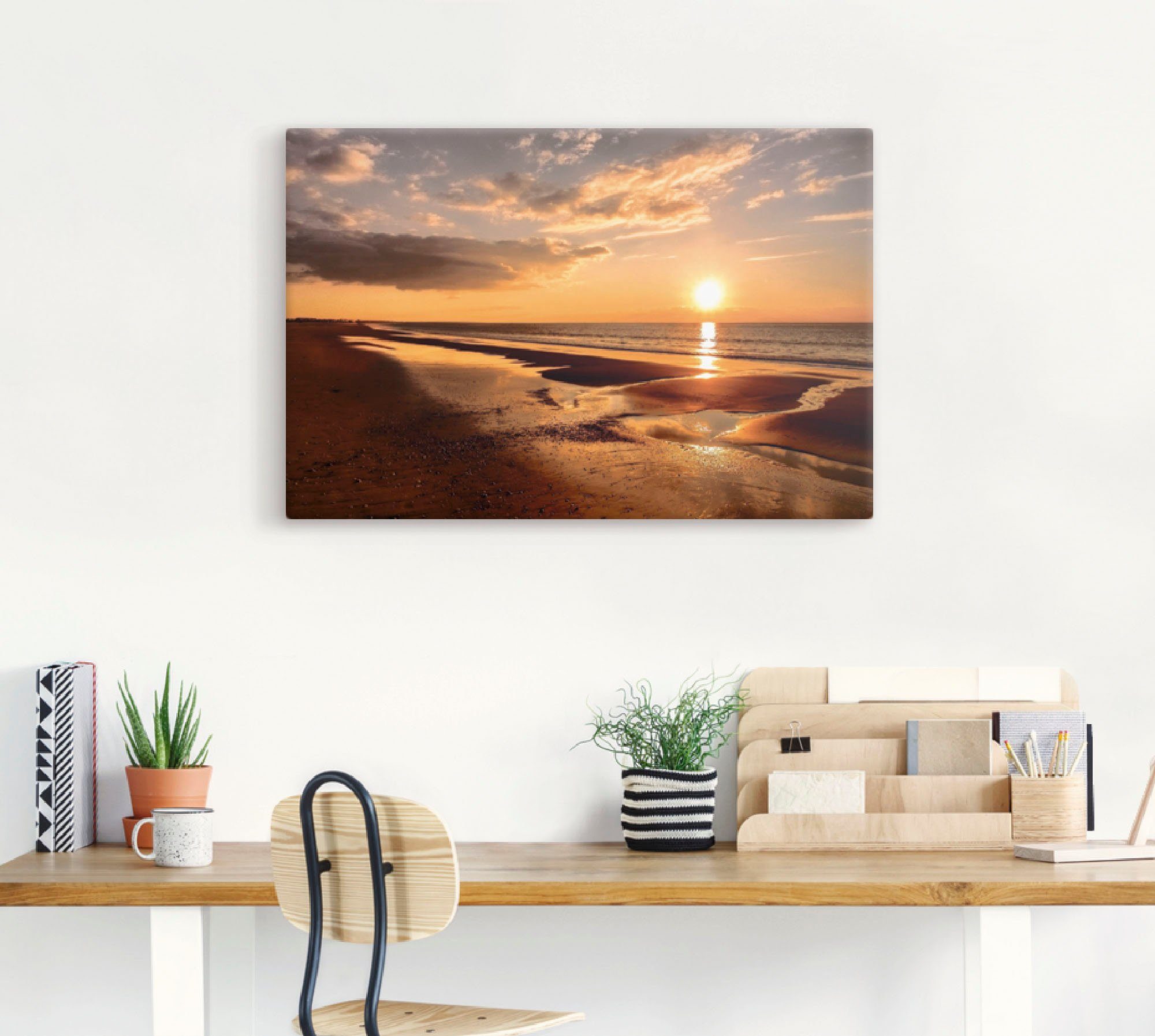 Artland Leinwandbild Sonnenuntergang am Mittelmeer, Strand (1 St), auf Holzrahmen gespannt