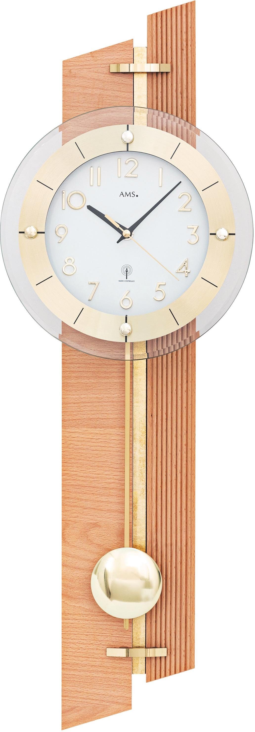 AMS Funk-Pendelwanduhr F5307 (Quarzuhr, Holzgehäuse, Buche,Esszimmer,Wohnzi günstig online kaufen