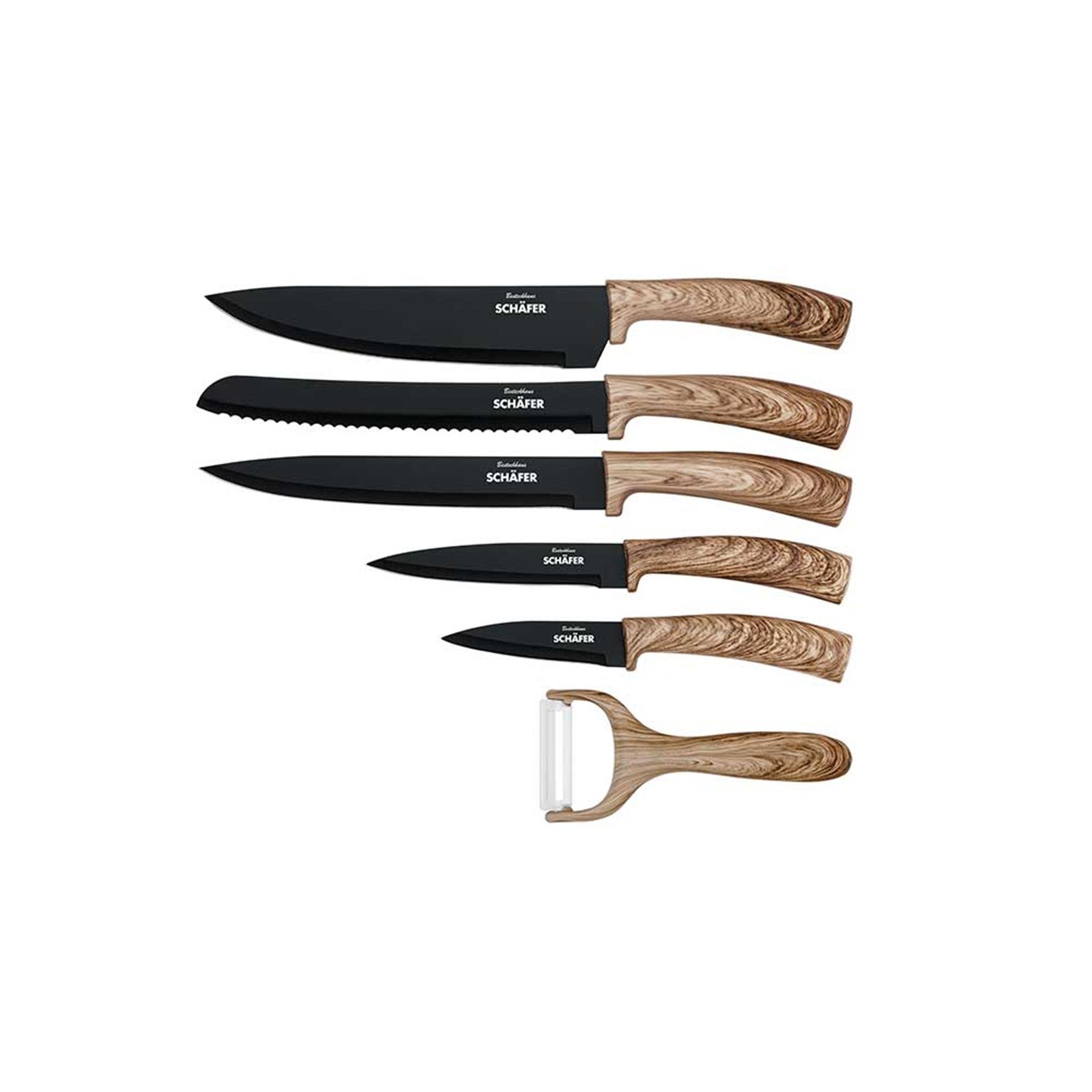 Neuetischkultur 6-teiliges Messer-Set Küchenmesser Set Black Sparschäler mit (5-tlg),