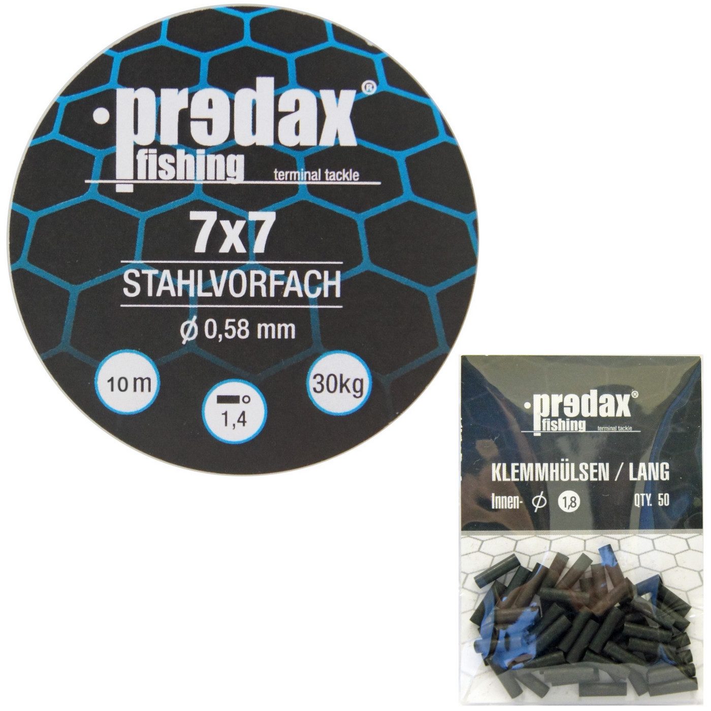 Vorfachschnur Predax Stahlvorfach 7x7 braun 10m 30kg + 50 Klemmhülsen 1,8mm - Set