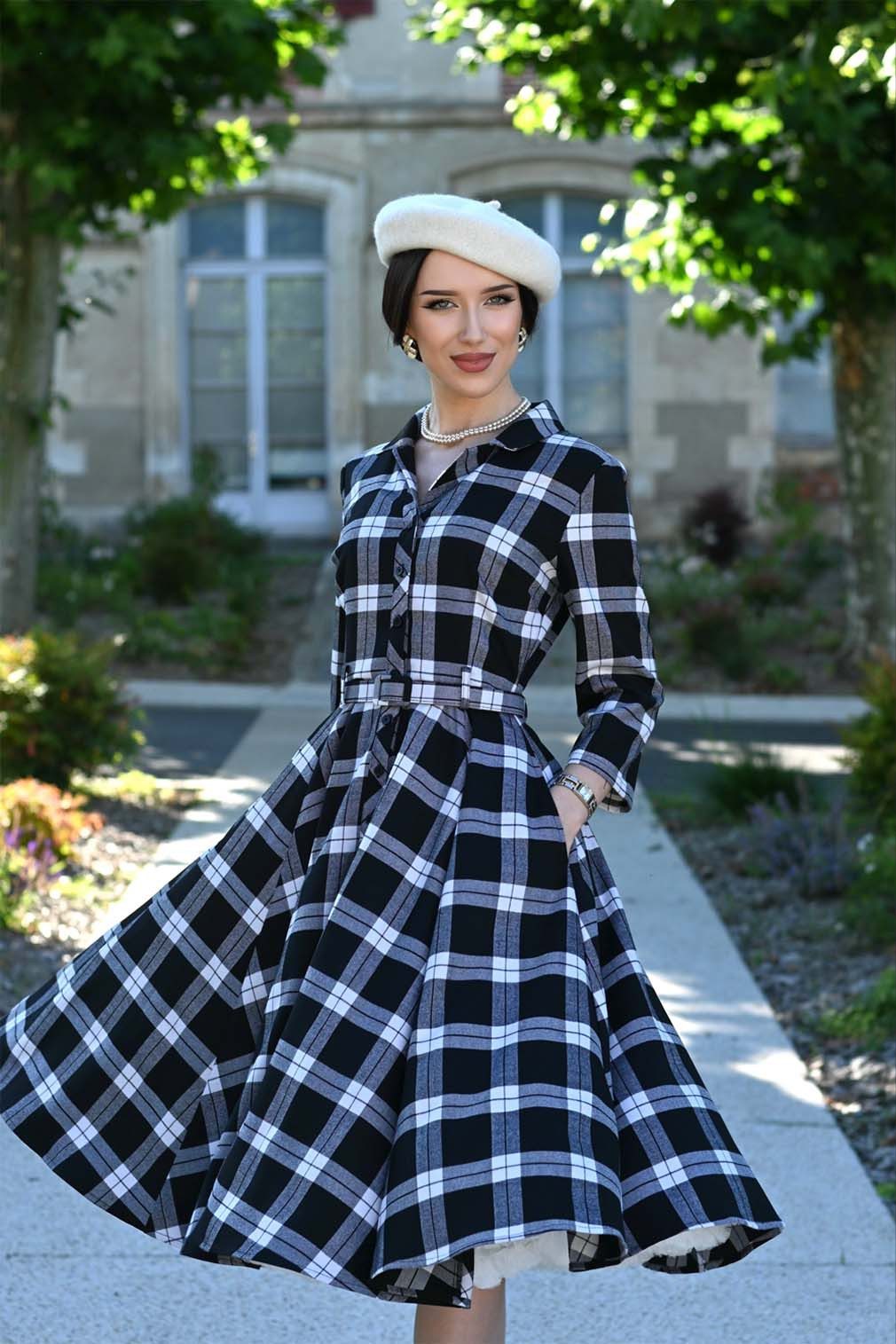 Hearts & Roses London A-Linien-Kleid Lacey Tartan Retro Vintage Fit-N-Flare 50er