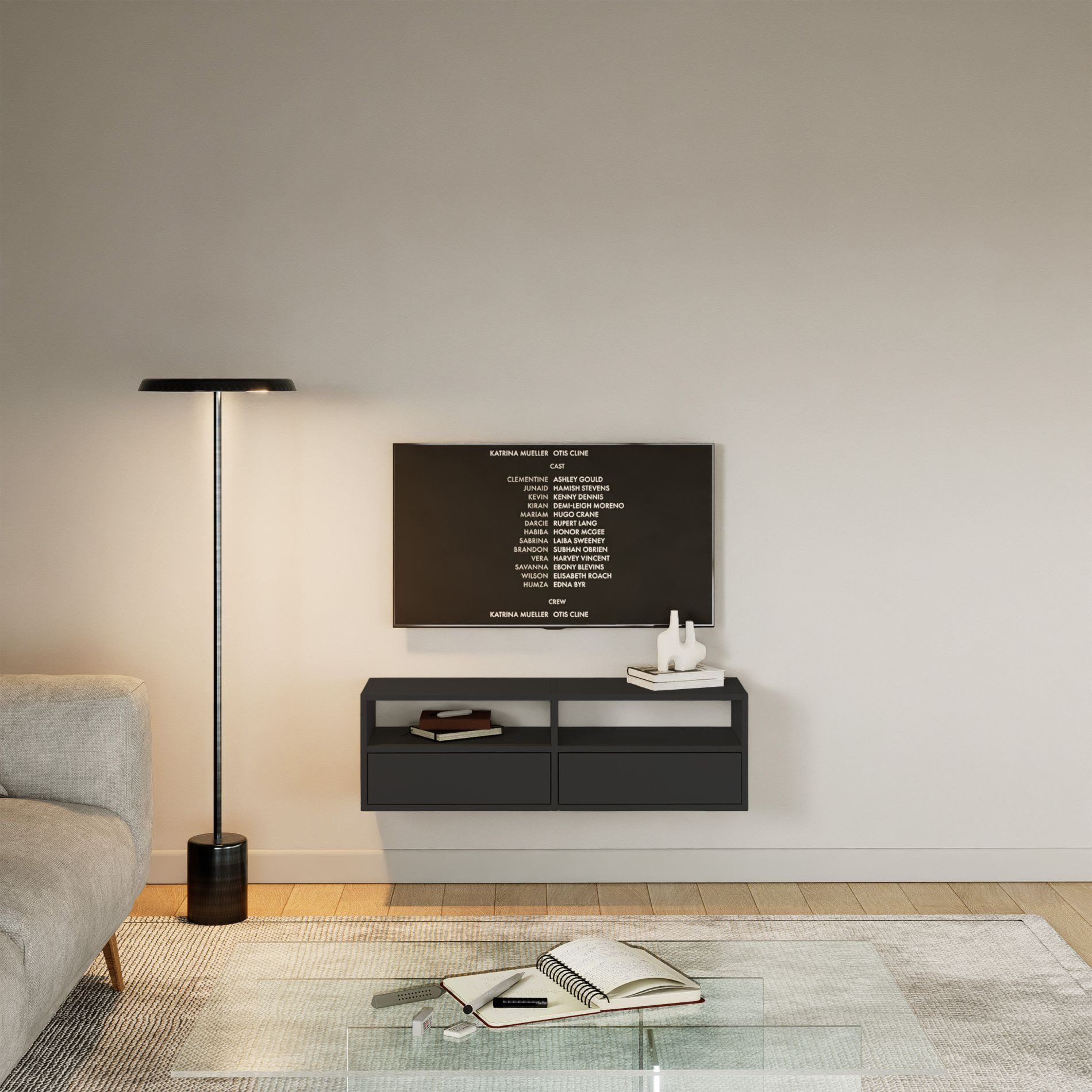 Selsey TV-Schrank FRAMME TV-Lowboard hängend 150 und 100 cm, mit Fächern und Ablagen