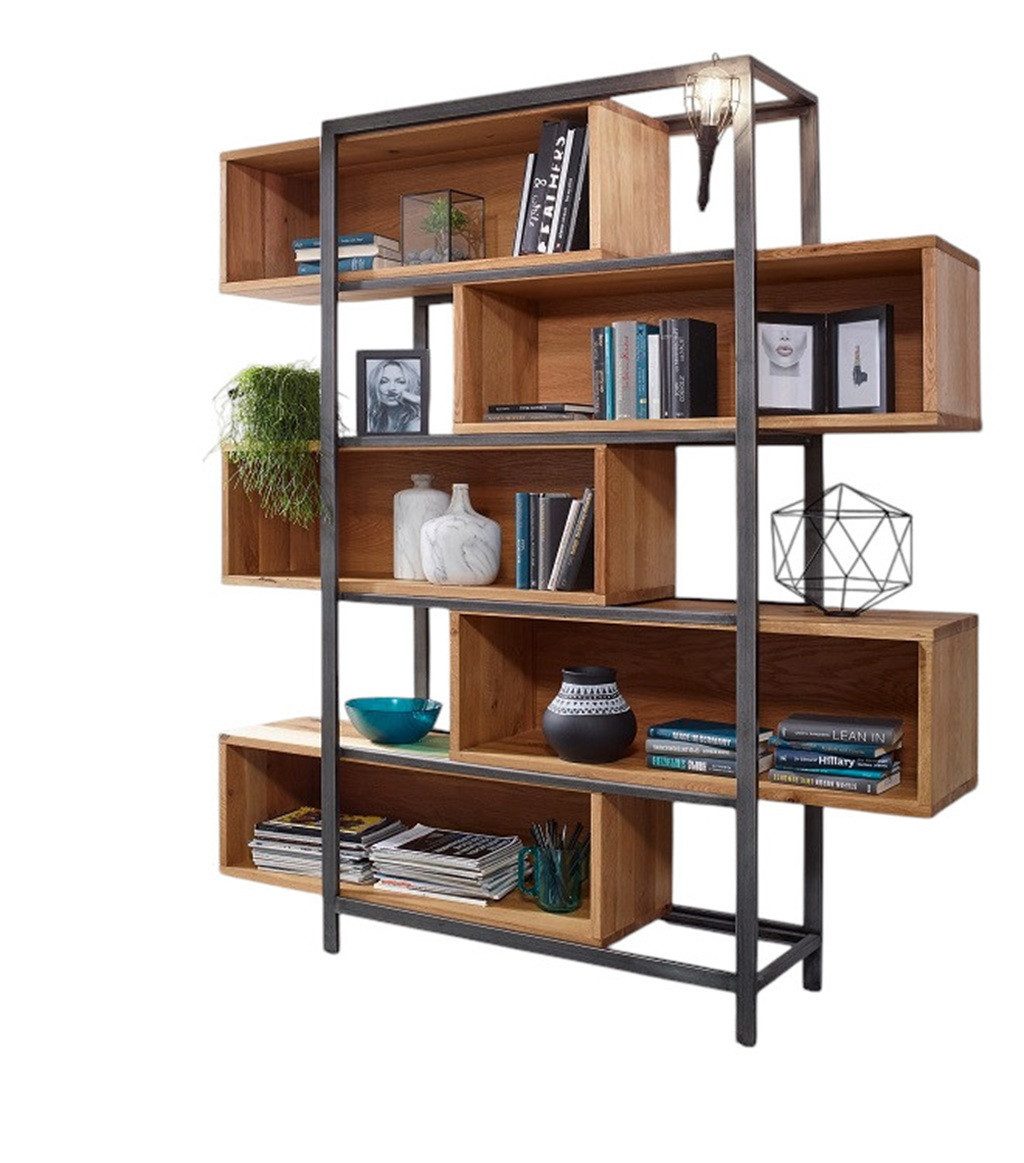 Main Мебель Standregal Standregal 106cm 'Taipeh' Eiche & Metall gebürstet