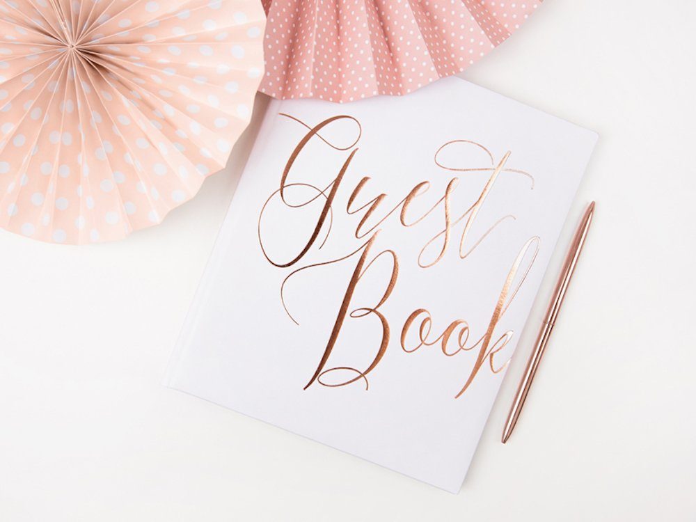 x Gästebuch 20 Konfetti 24,5cm Guest book, roségold/weiß, partydeco