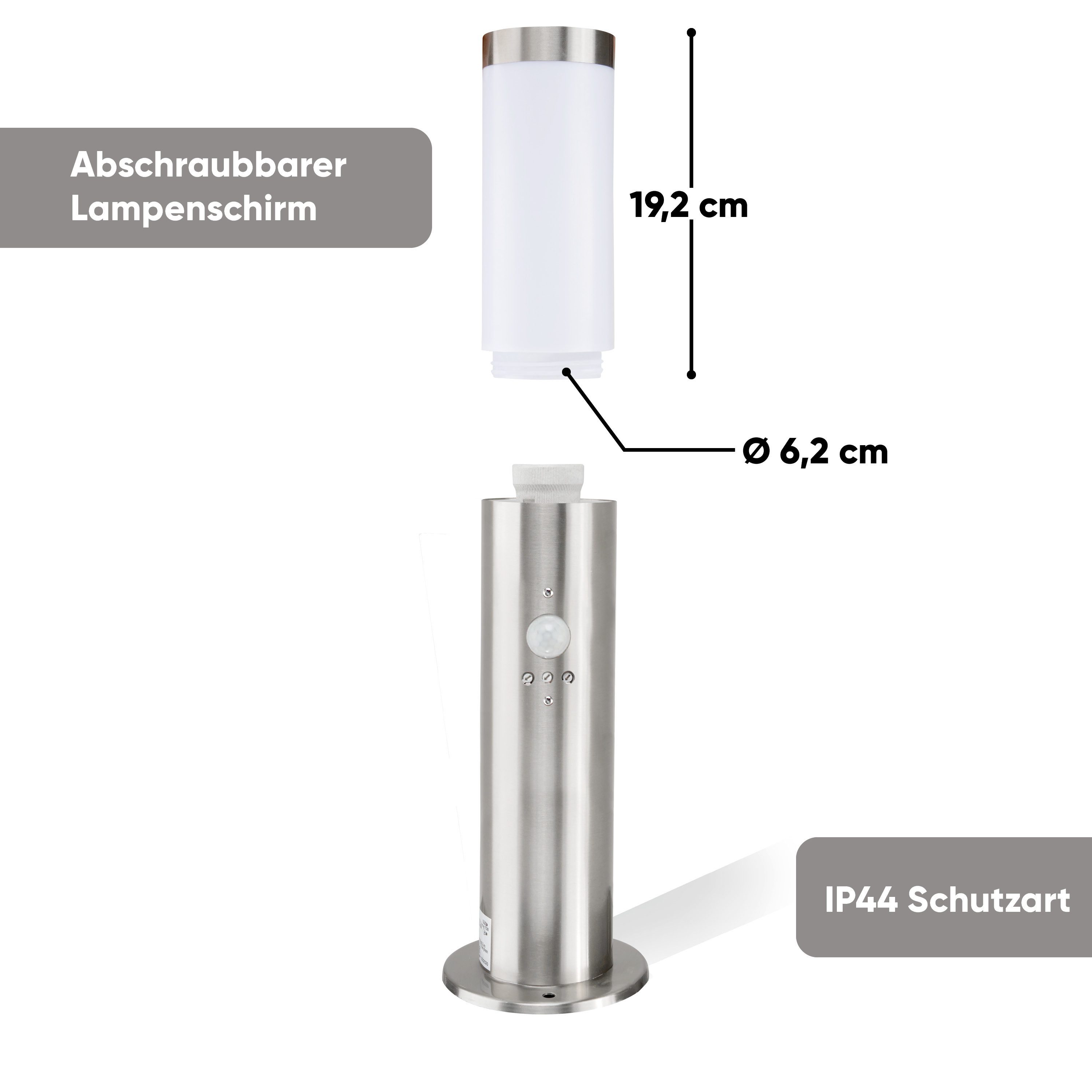 Kamelio Gartenleuchte 1x Wegeleuchte Edelstahl mit Bewegungsmelder 45cm Außenleuchte, mit Bewegungsmelder