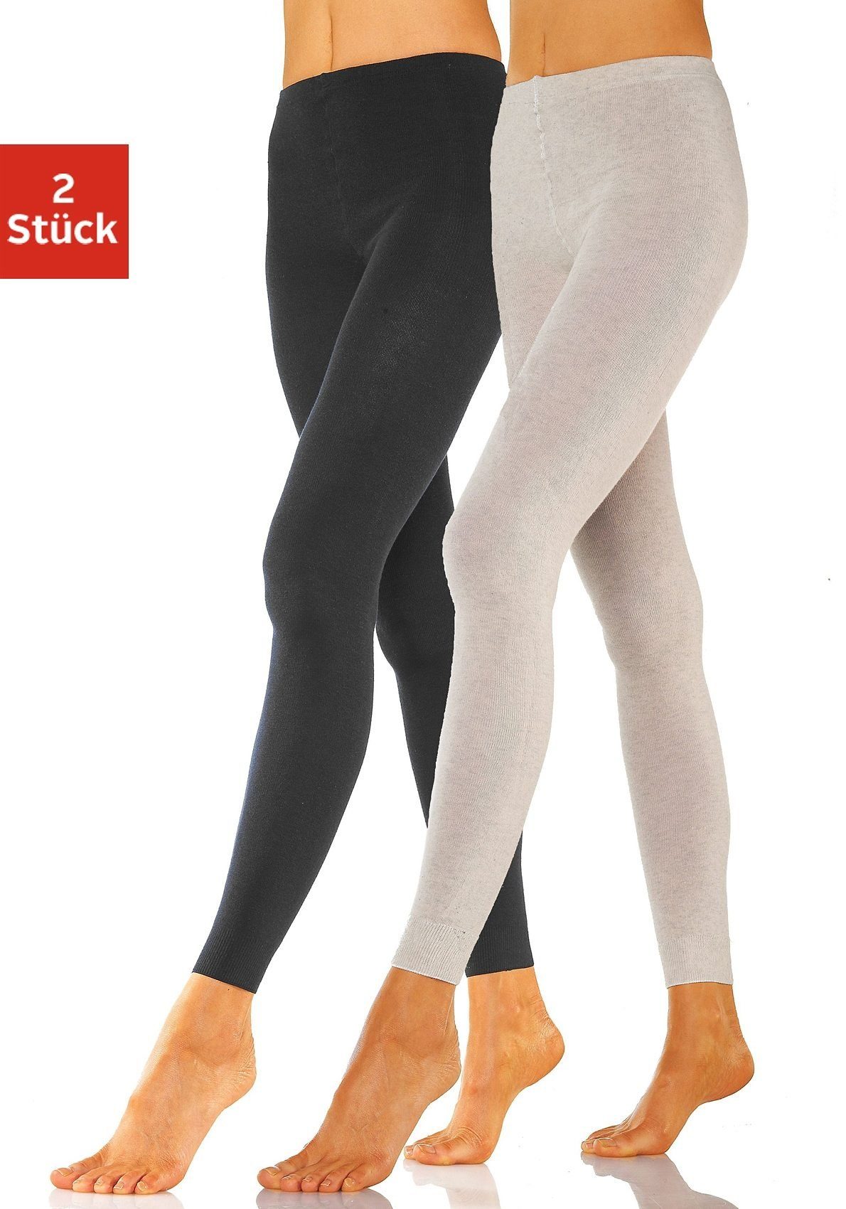 Rogo Strickleggings (Packung, 2-tlg) mit schwarz natur-schwarz, glatter Oberfläche