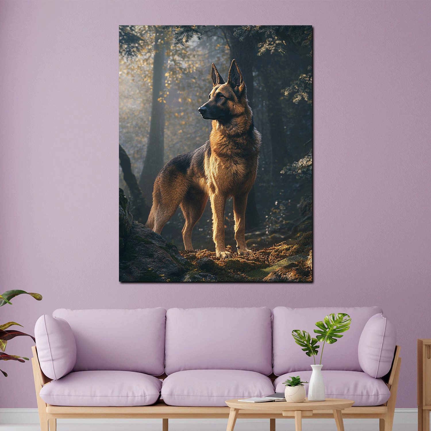 Artedinoi Leinwandbild Schäferhund im Wald Lichtstimmung Leinwandbild Wandbild Kunstdruck XL, Schäferhund im Wald