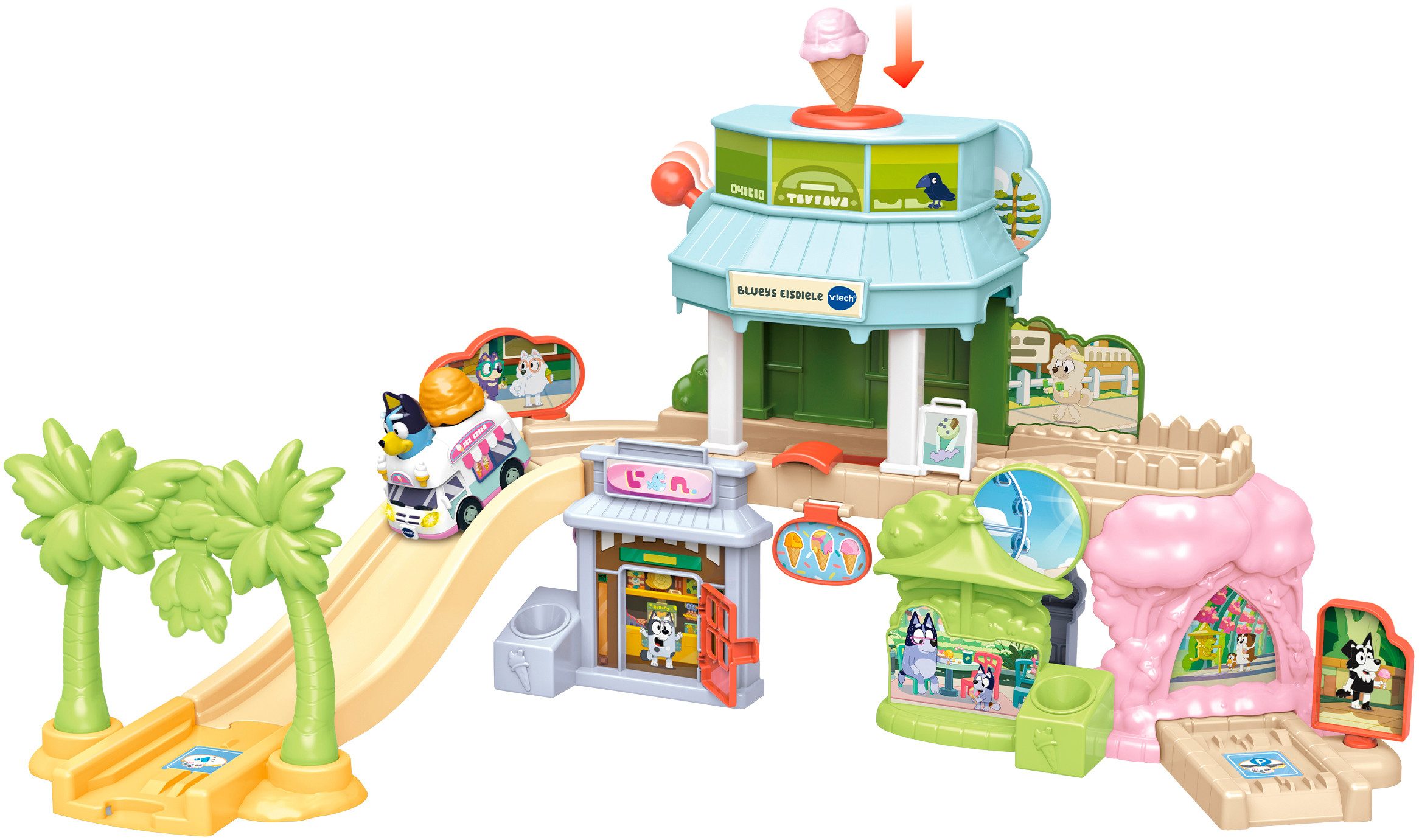 Vtech® Spielwelt Tut Tut Baby Flitzer - Blueys Eisdiele, inklusive Eiswagen