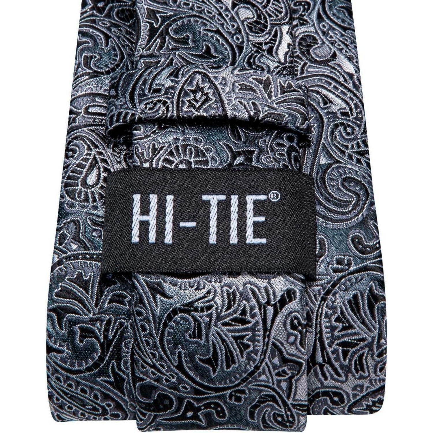 LuxusKollektion Krawatte Krawatte Herren Einstecktuch Set Hochzeitsfeier schwarz graues Paisley