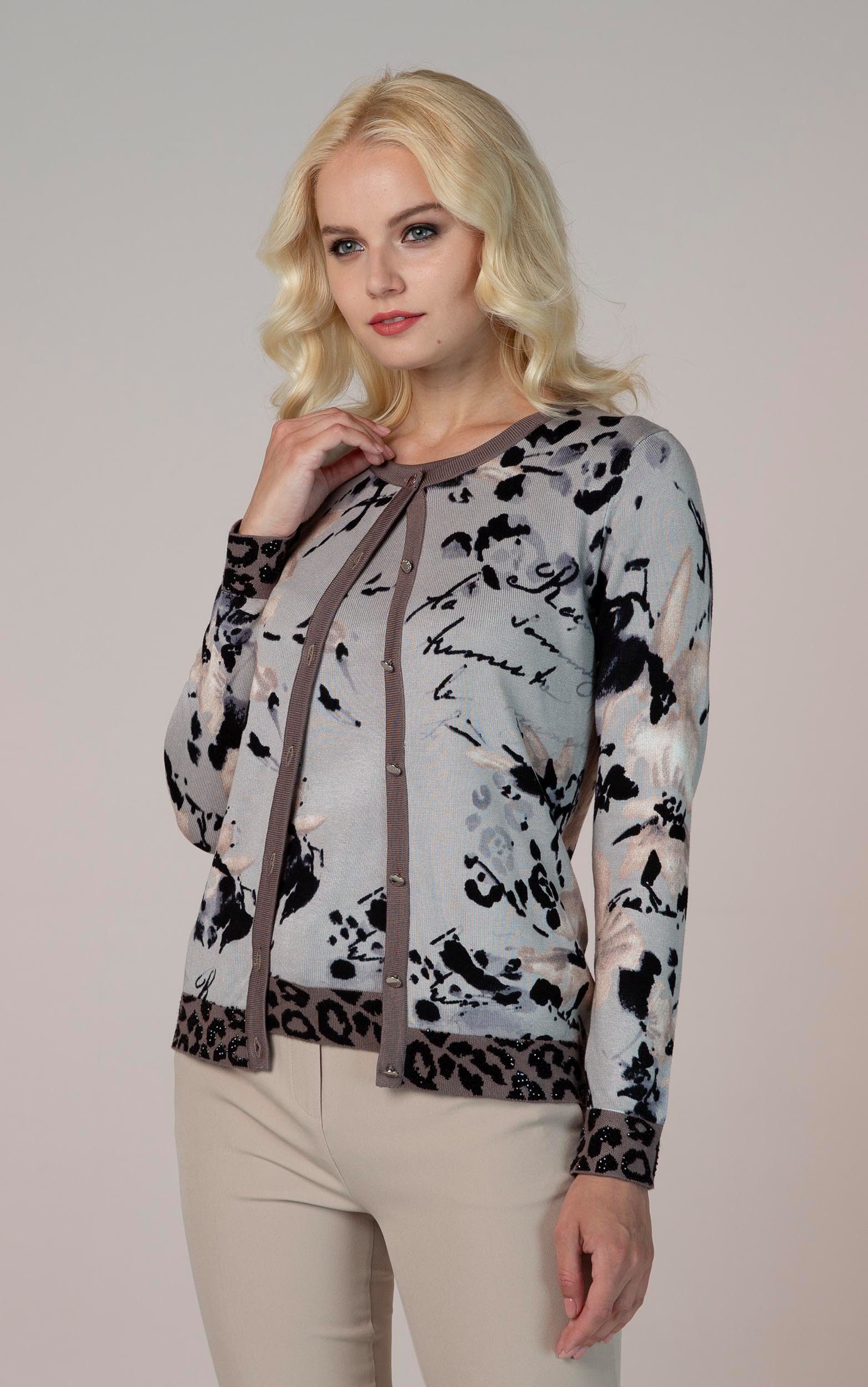 Passioni Cardigan Twinset mit Blumendruck und günstig online kaufen