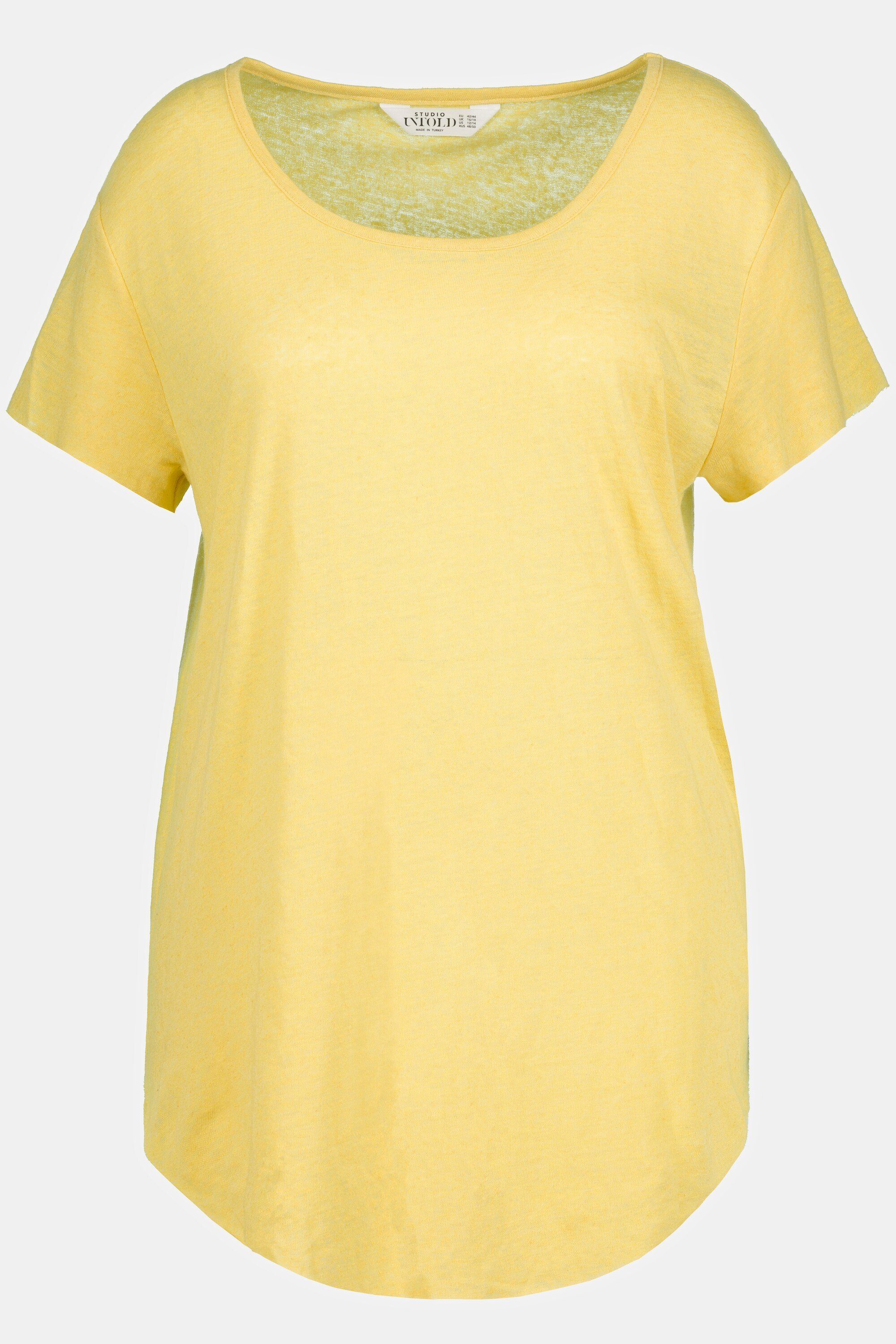 geschnitten lang Rundhals gelb Studio Untold T-Shirt Halbarm Rundhalsshirt