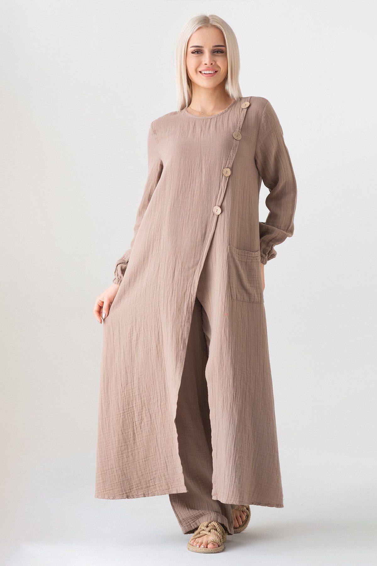 WENOR Longtunika Musselin mit Frontschlitz, Knopfdetail, 100 % Baumwolle, 1 günstig online kaufen