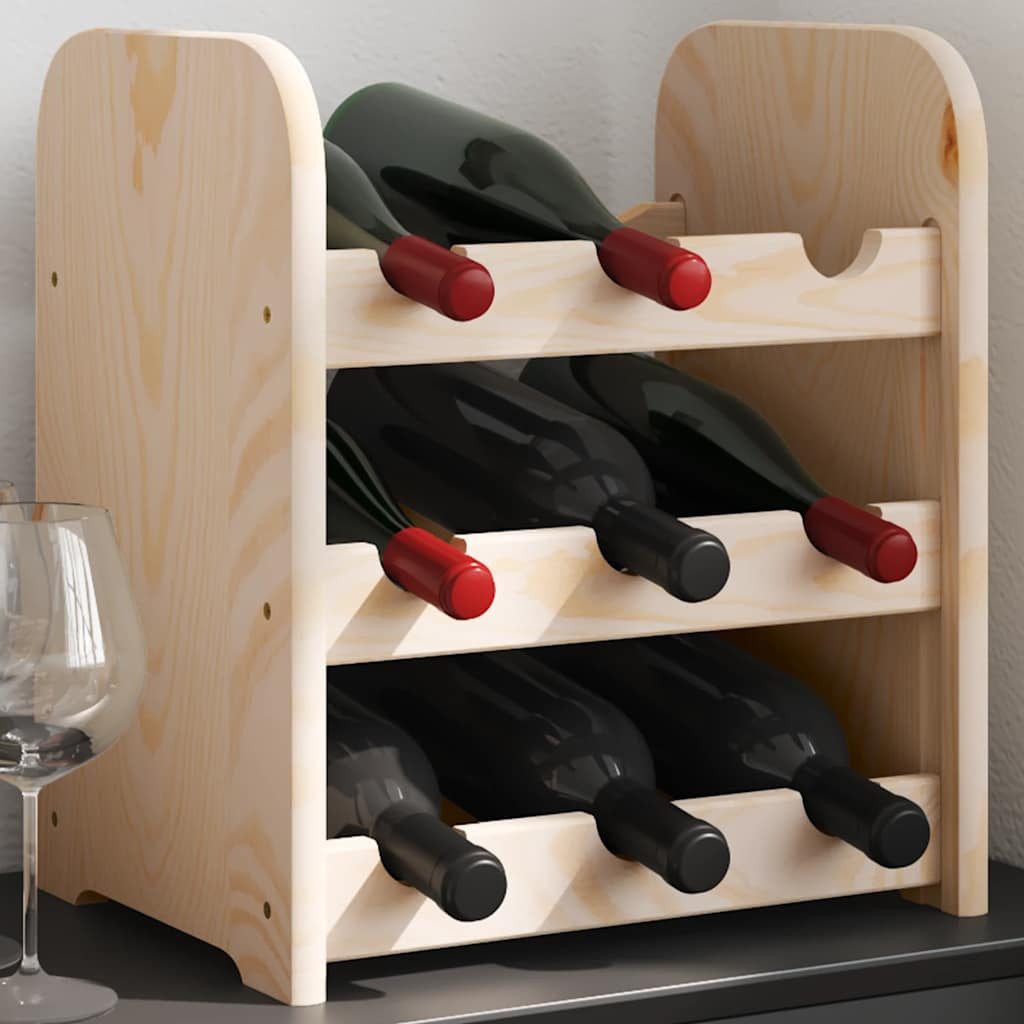 furnicato Weinregal aus massivem Kiefernholz 33x25x37 cm in Naturfarbe, 1-tlg., Flaschenhalter mit 3 Ebenen für 9 Flaschen, geeignet für den Keller