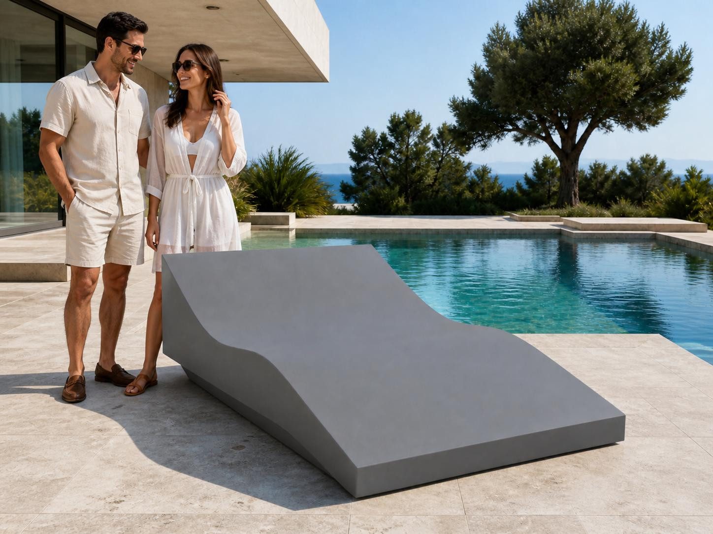 JVmoebel Doppelliege Zweisitzer Liegestuhl graues komfortables Schwimmbecken neu, Made in Europa