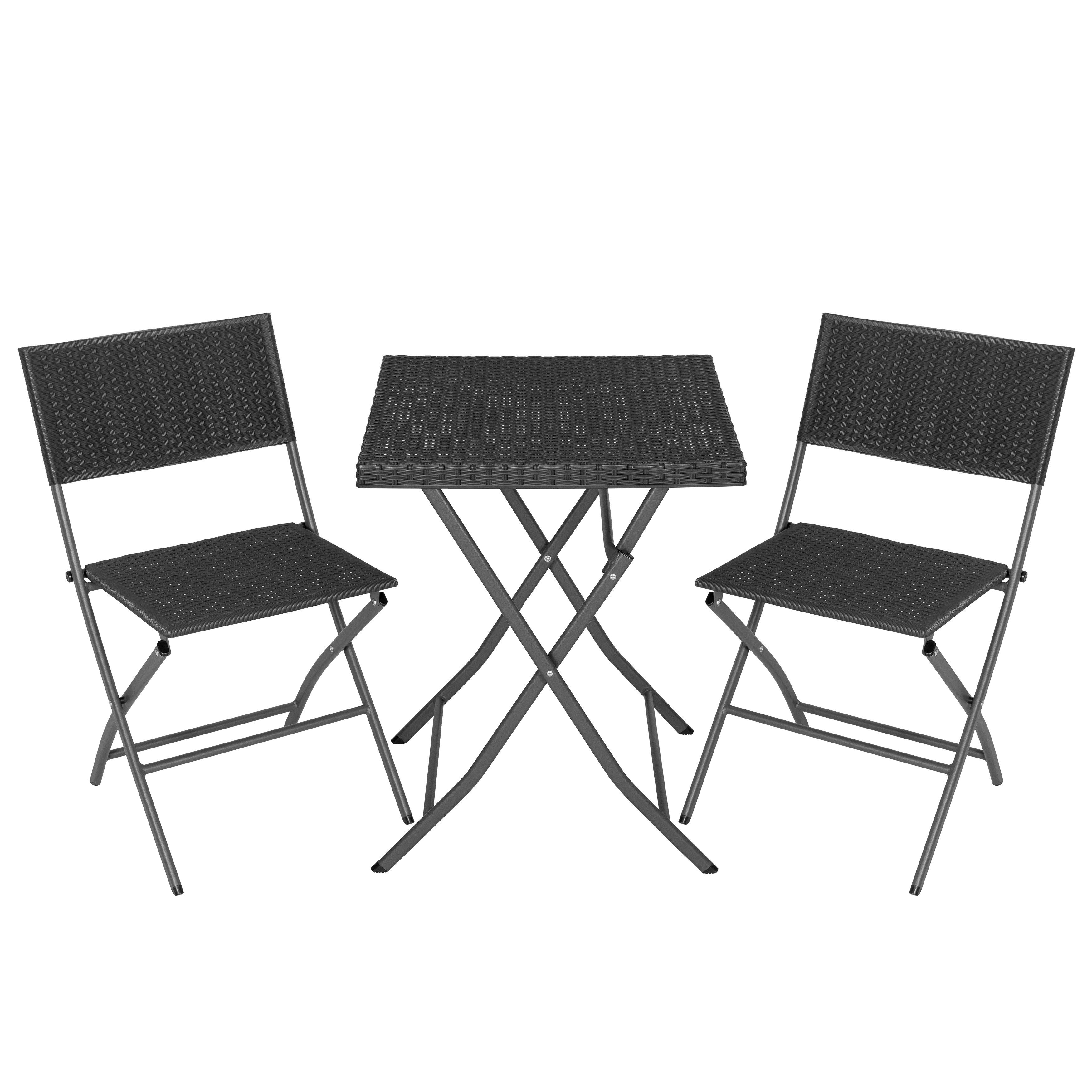 Avestar Balkonset klappbares 3-tlg. Bistroset, wetterfestes PP-Rattan, (3-tlg), Essgruppe 1 Tisch+2 Stühle, Gartenmöbel-Set