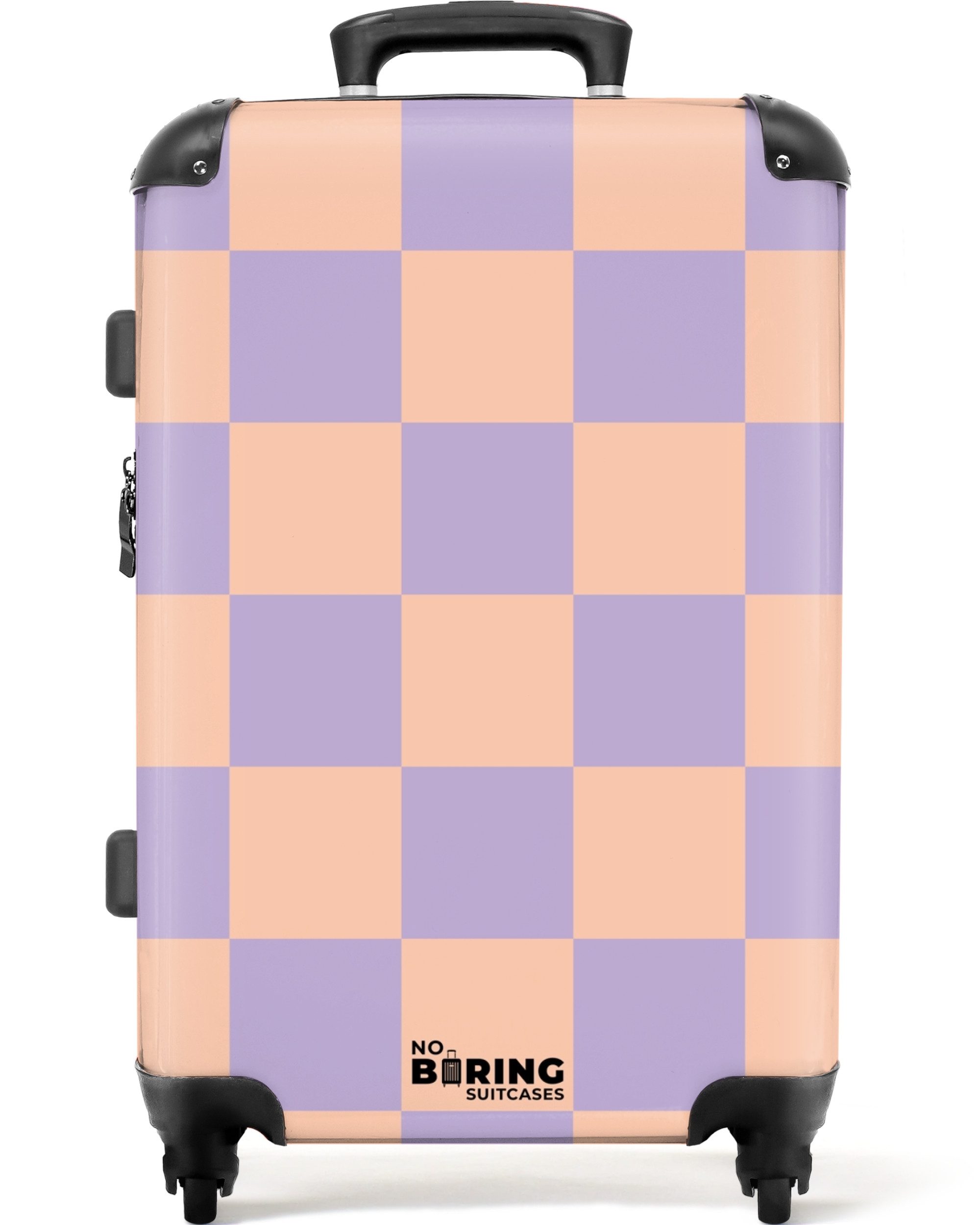 NoBoringSuitcases.com© Hartschalen-Trolley Lila mit rosa Schachbrettmuster günstig online kaufen