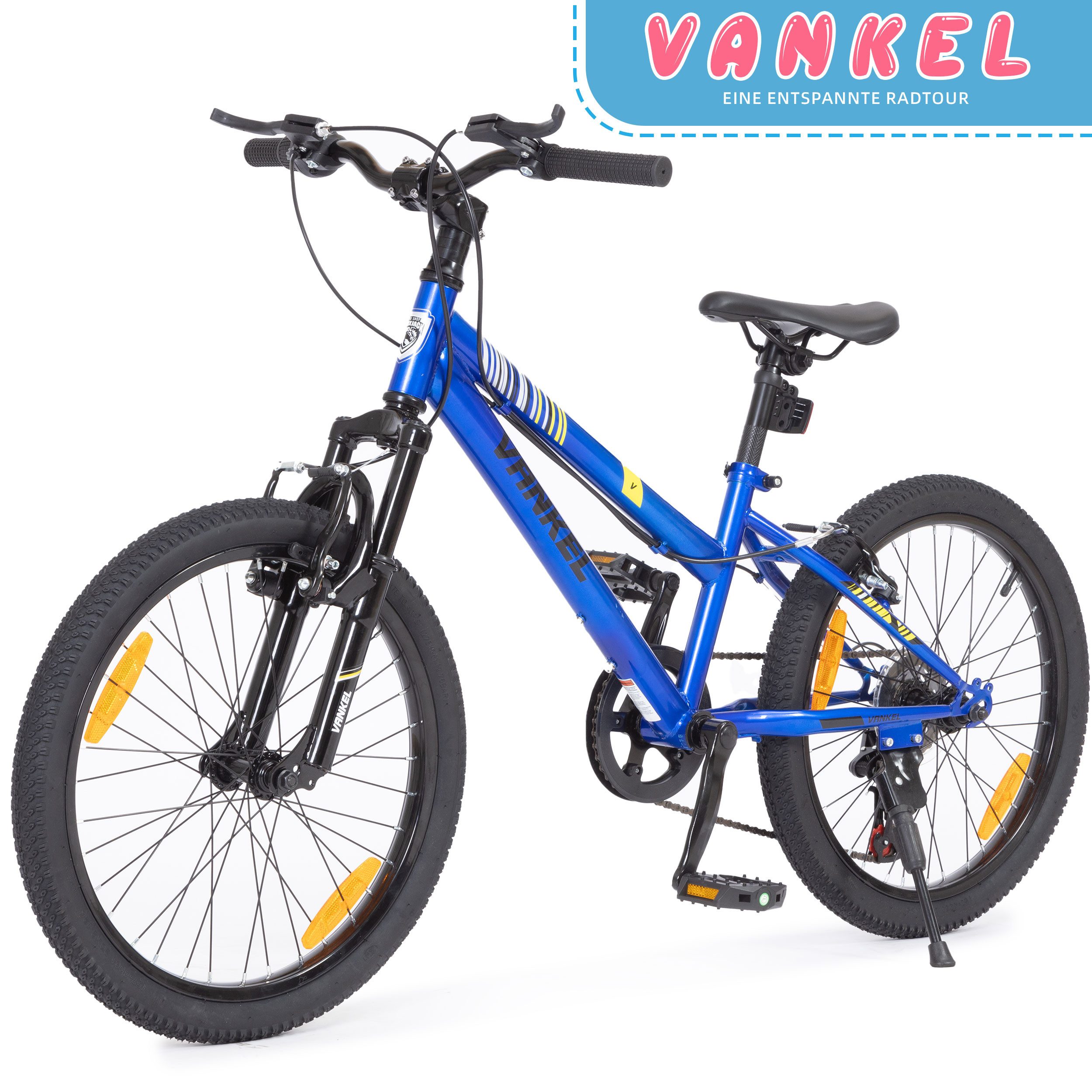 ROMICO Kinderfahrrad 20 Zoll Kinder-MTB mit 6-Gang, Federgabel & V-Brakes, 6 Gang, Kettenschaltung, Drehgriffschaltung, Schutzbleche, Reflektoren, Seitenständer, Freizeit