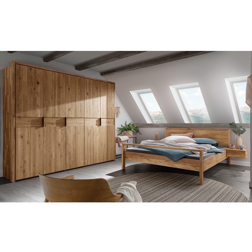 Lomadox Schlafzimmer-Set AVELLINO-137, (Spar-Set, 2-tlg., Bett Nachttische Kleiderschrank), Schlafzimmermöbel mit Bett 200x200 cm Massivholz modern Eiche