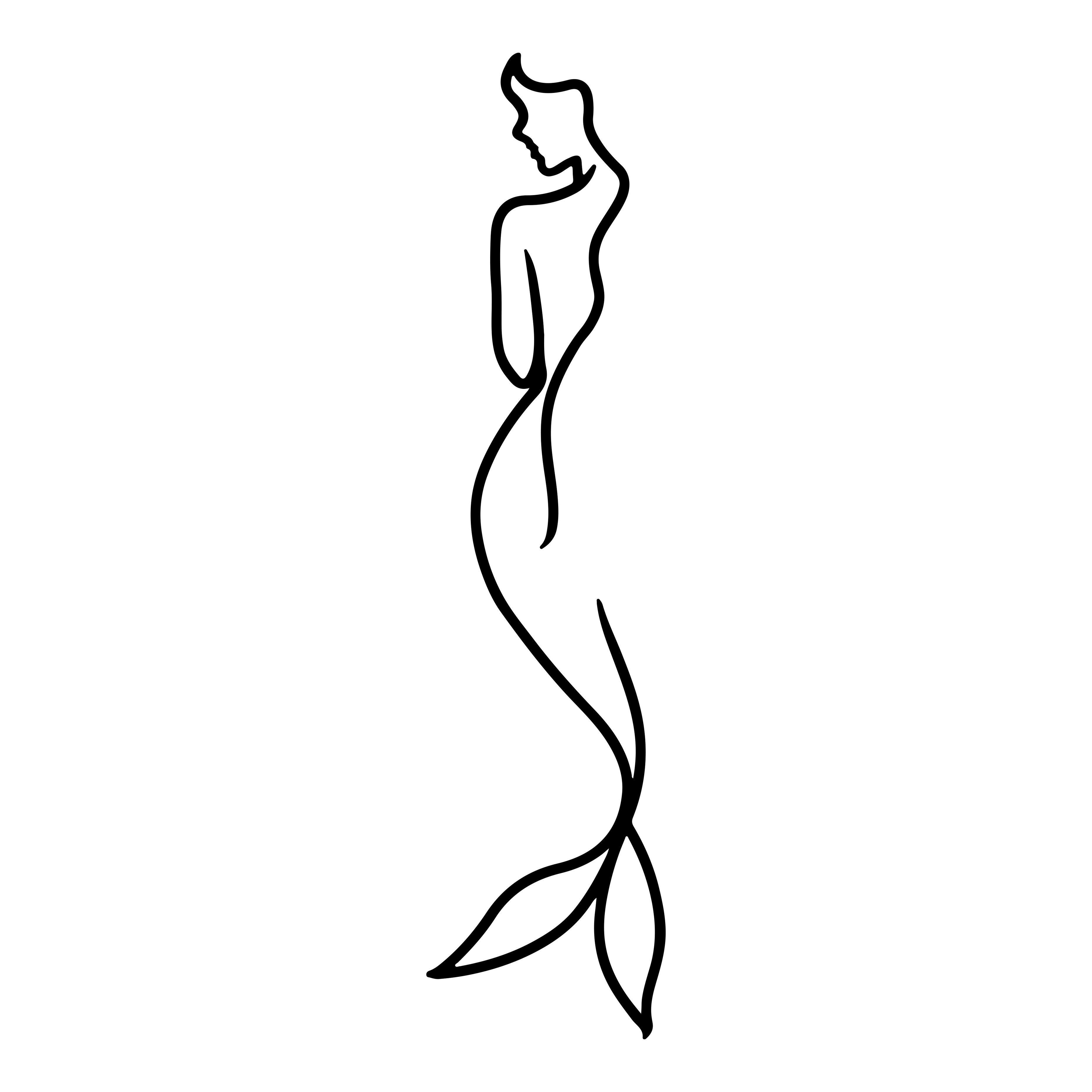 Jumpeak Wanddekoobjekt Fischfrau-Wanddekoration,Metall,Linien-Silhouette,Geschenke für Frauen (wand deko schwarz, weiß, gold, silber,5 Größen, Kunst und Design), wanddekoration badezimmer,zimmer deko aesthetic,wanddeko metall