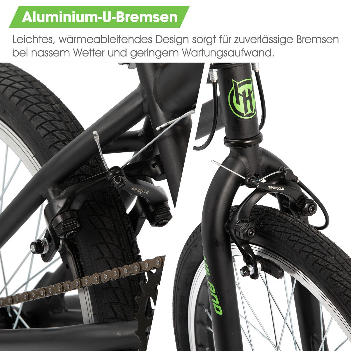 HILAND Kinderfahrrad Redeem 20 Zoll 3 Multiple Speichen BMX für Jungen ab 7-10 Jahre, 1 Gang, Reflektorplatte, Single Speed, 4 Pegs