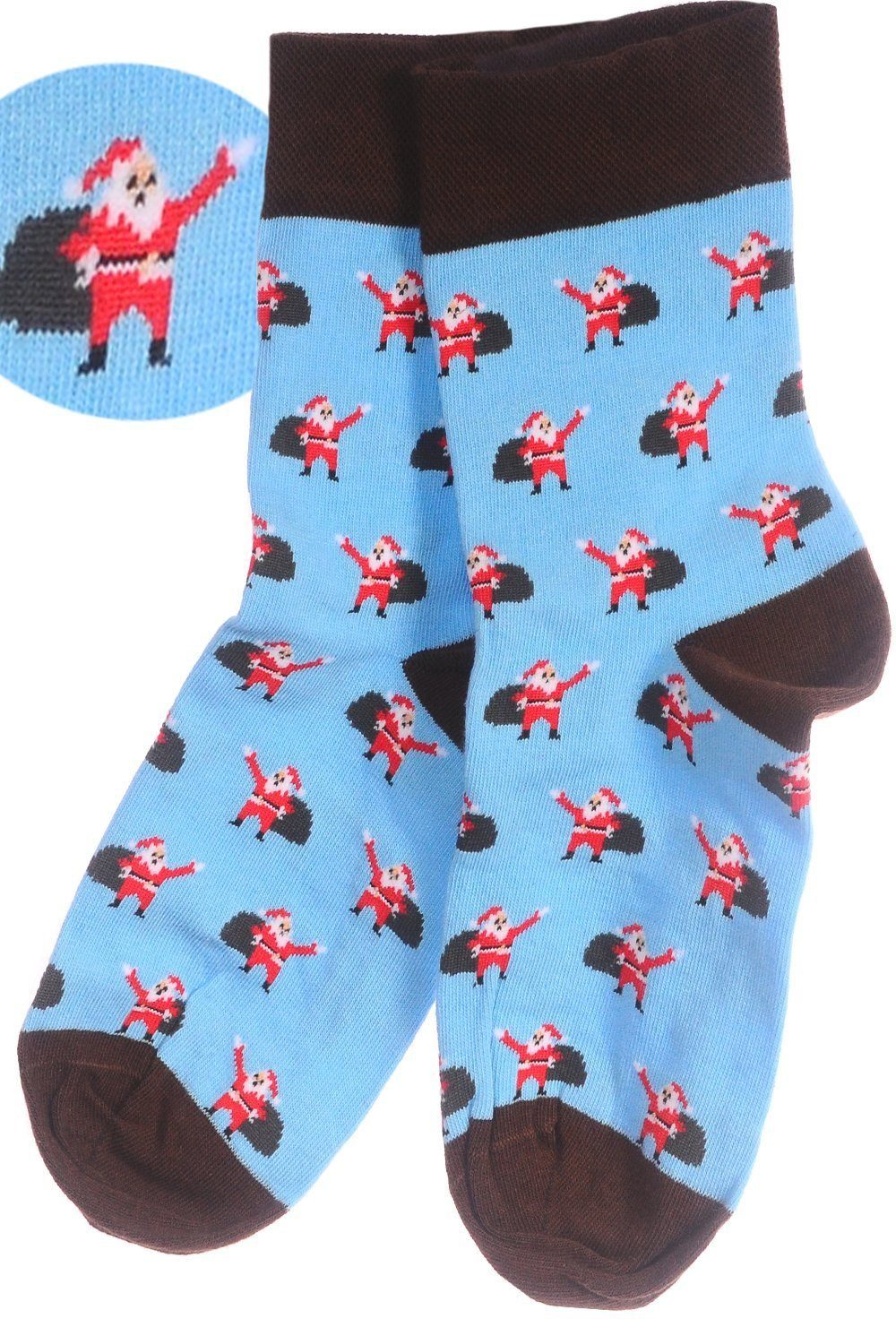 Socken 1 Martinex 38 bunt, Hellblau_Santa 46 42 weihnachtlich schön, Strümpfe 43 35 Weihnachtssocken Socken 39 Paar