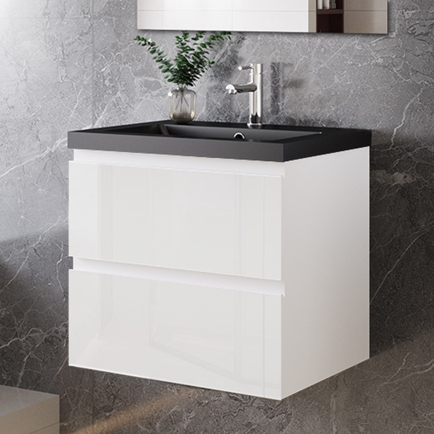 duschspa Waschtisch Waschbecken mit Unterschrank Badmöbel Set Badschrank Waschplatz, Hochglanz, 50-120cm