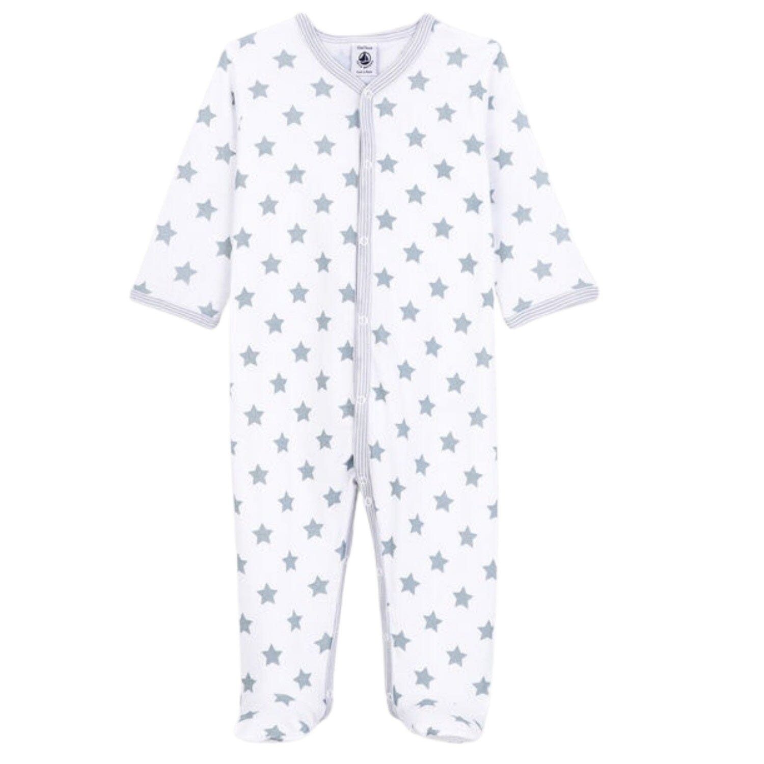 Petit Bateau Ползунки Petit Bateau Langarm Overall weiß mit graublauen Sternen
