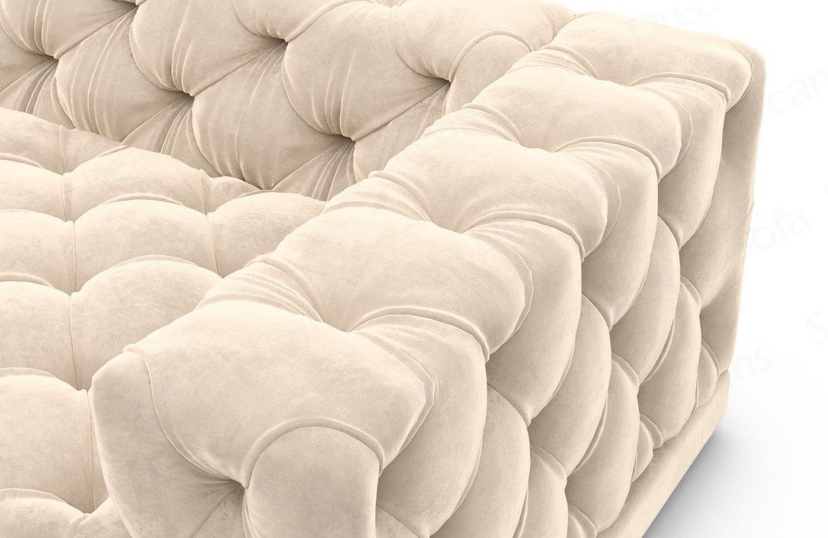 Sofa Dreams kurz Samtstoff Sofa Form Stil Stoffsofa, Chesterfield Ecksofa beige02 Designer Palma Loungesofa, Polster L